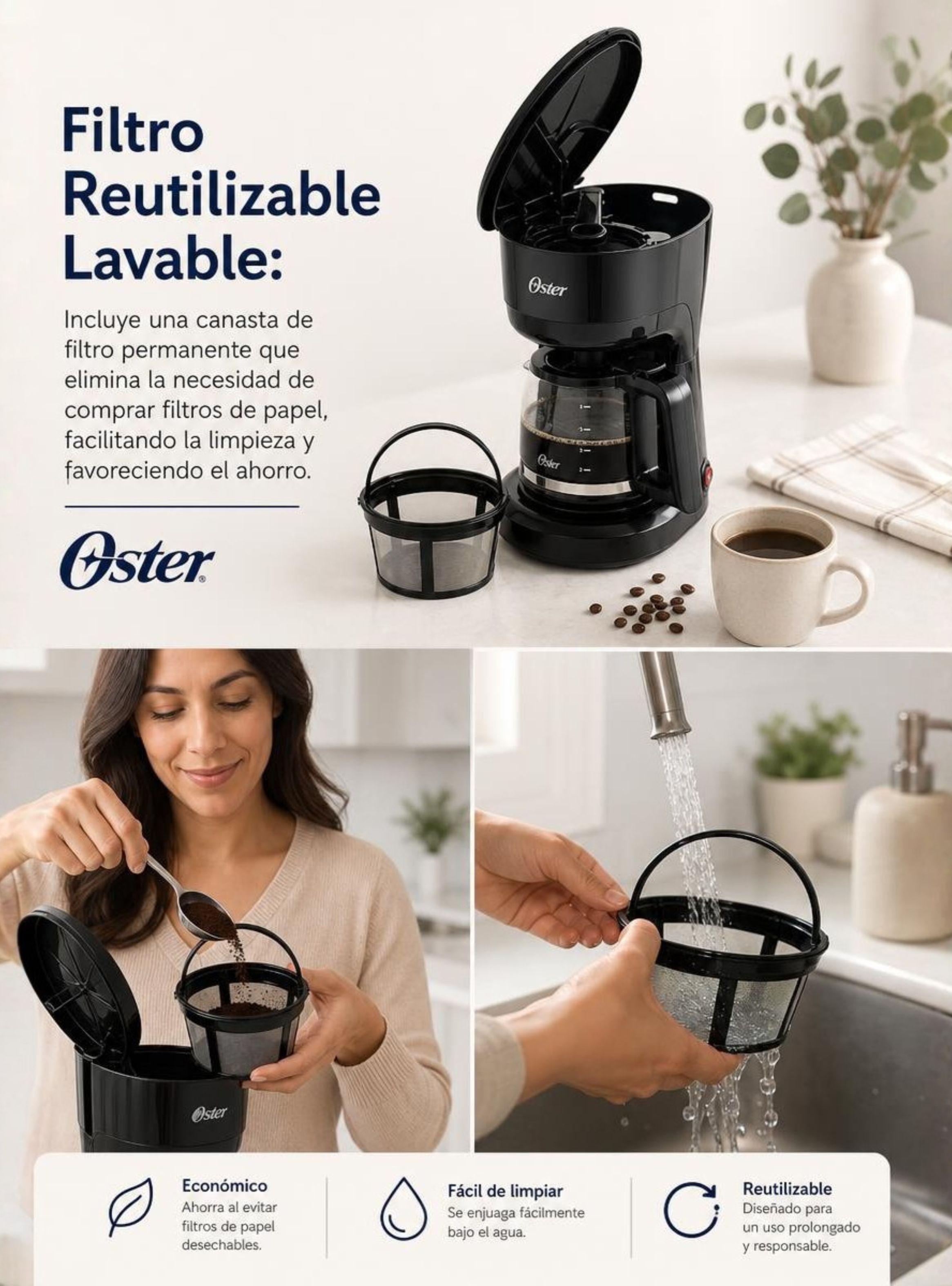 Cafetera de goteo Oster® de 5 tazas, con filtro reutilizable, Negro, BVSTDCS51B-4