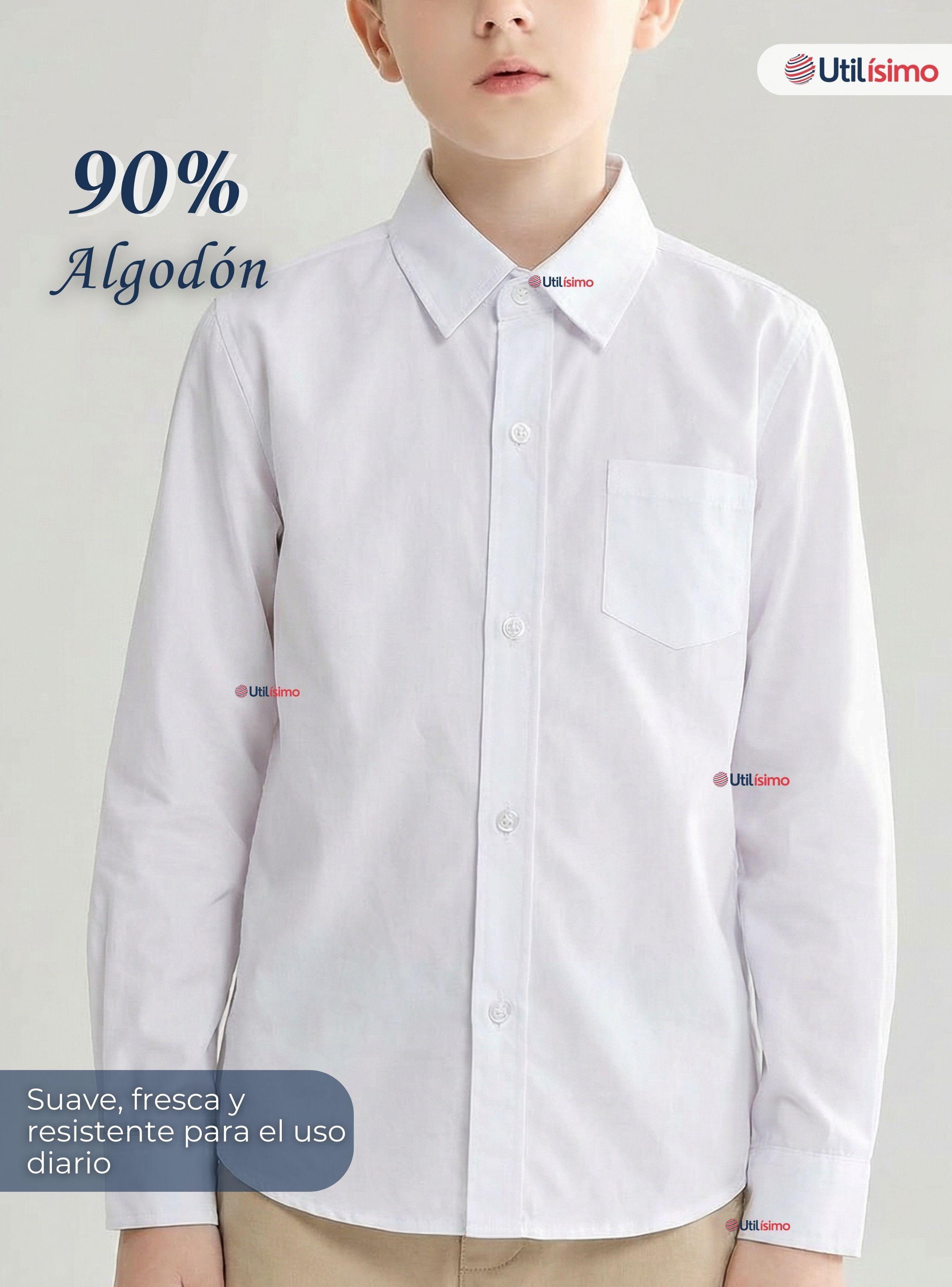 Camisa Escolar Blanca Manga Larga Colegio Niños y Juvenil-2