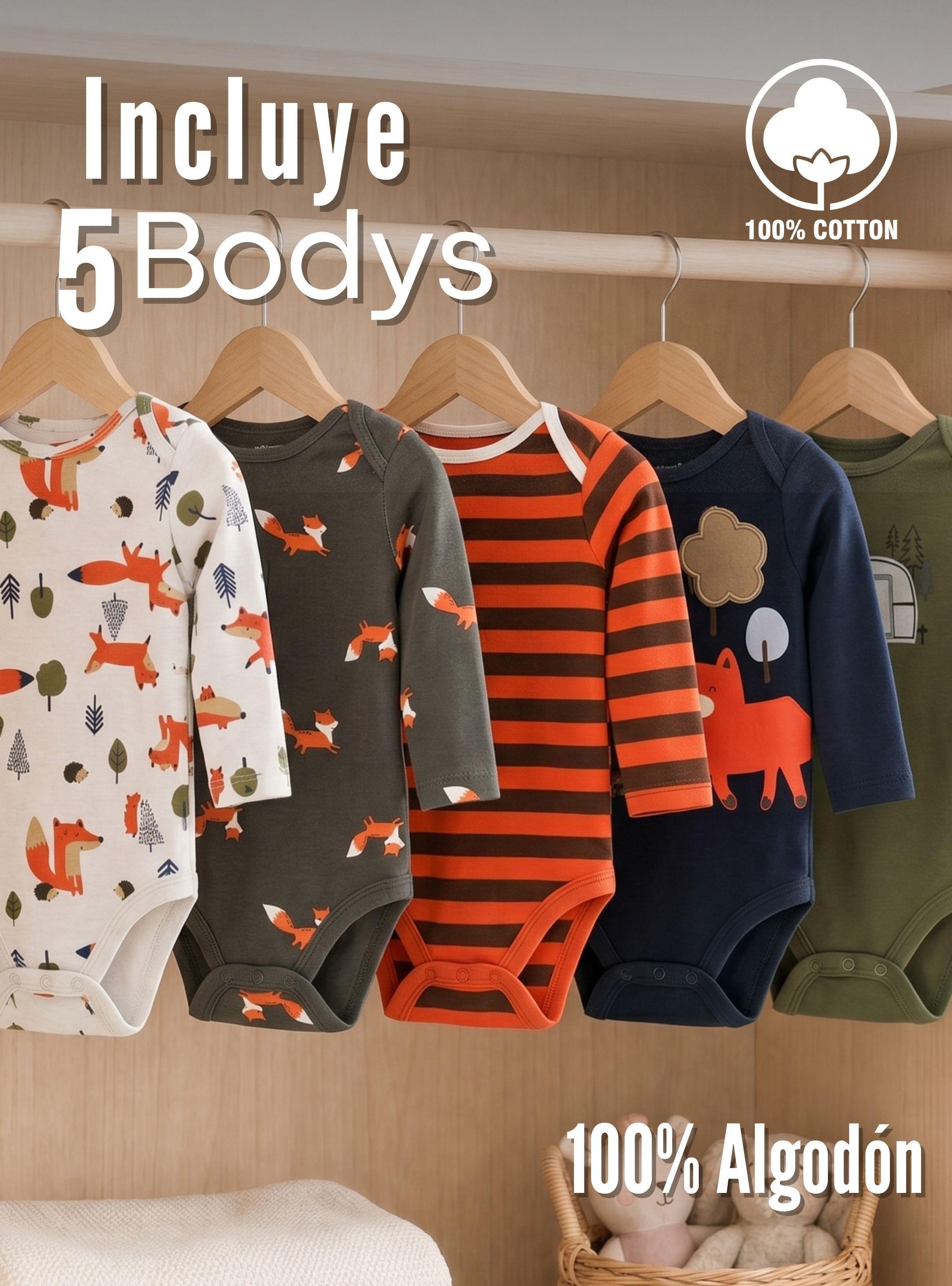 Pack 5 Bodys Manga Larga 100% Algodón Bebé Niño Tedmimak Sweet Nature Surtido-2