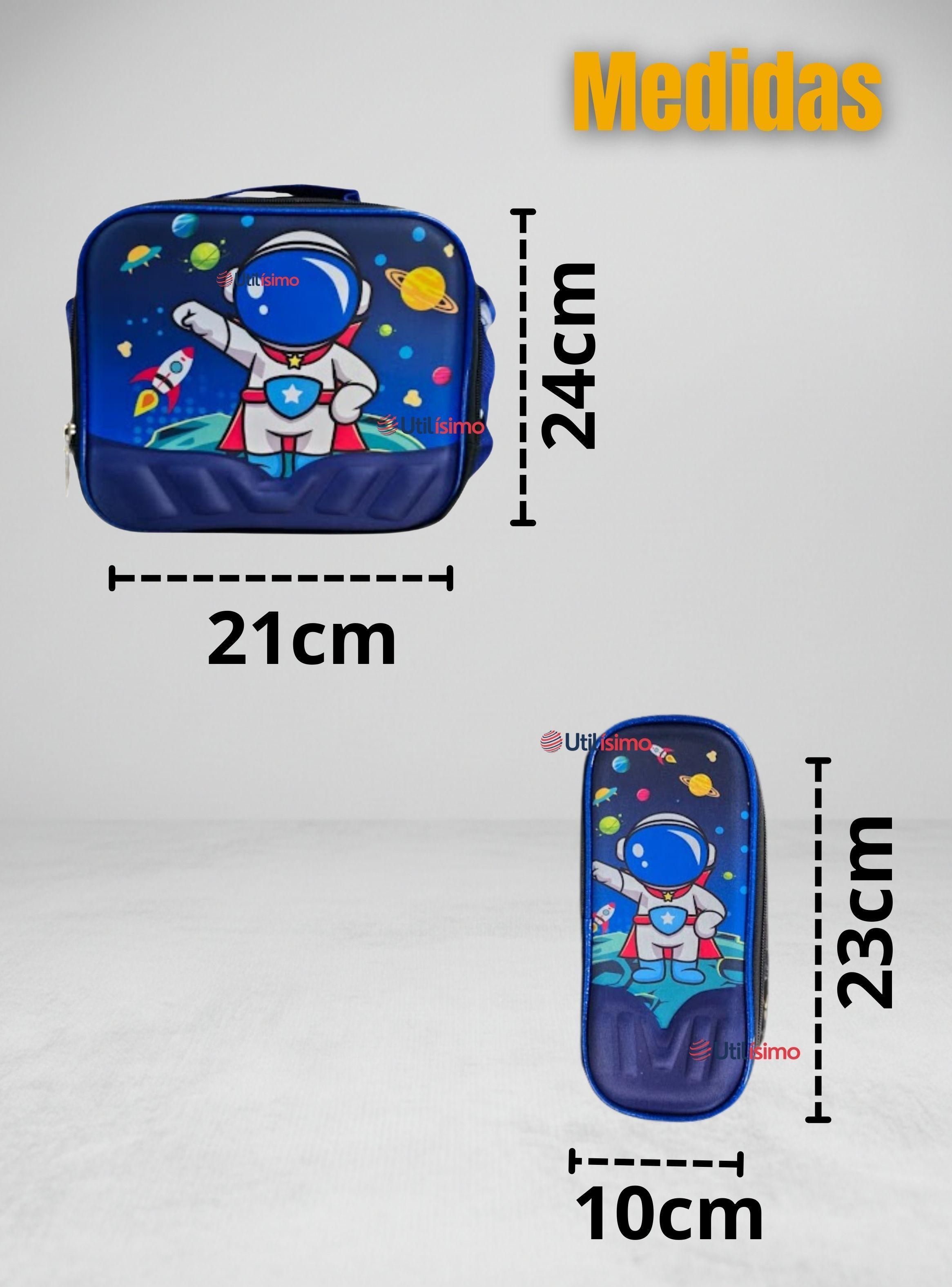 Mochila Escolar Con Ruedas + Estuche + Lonchera Poliéster Astronauta Niño-4