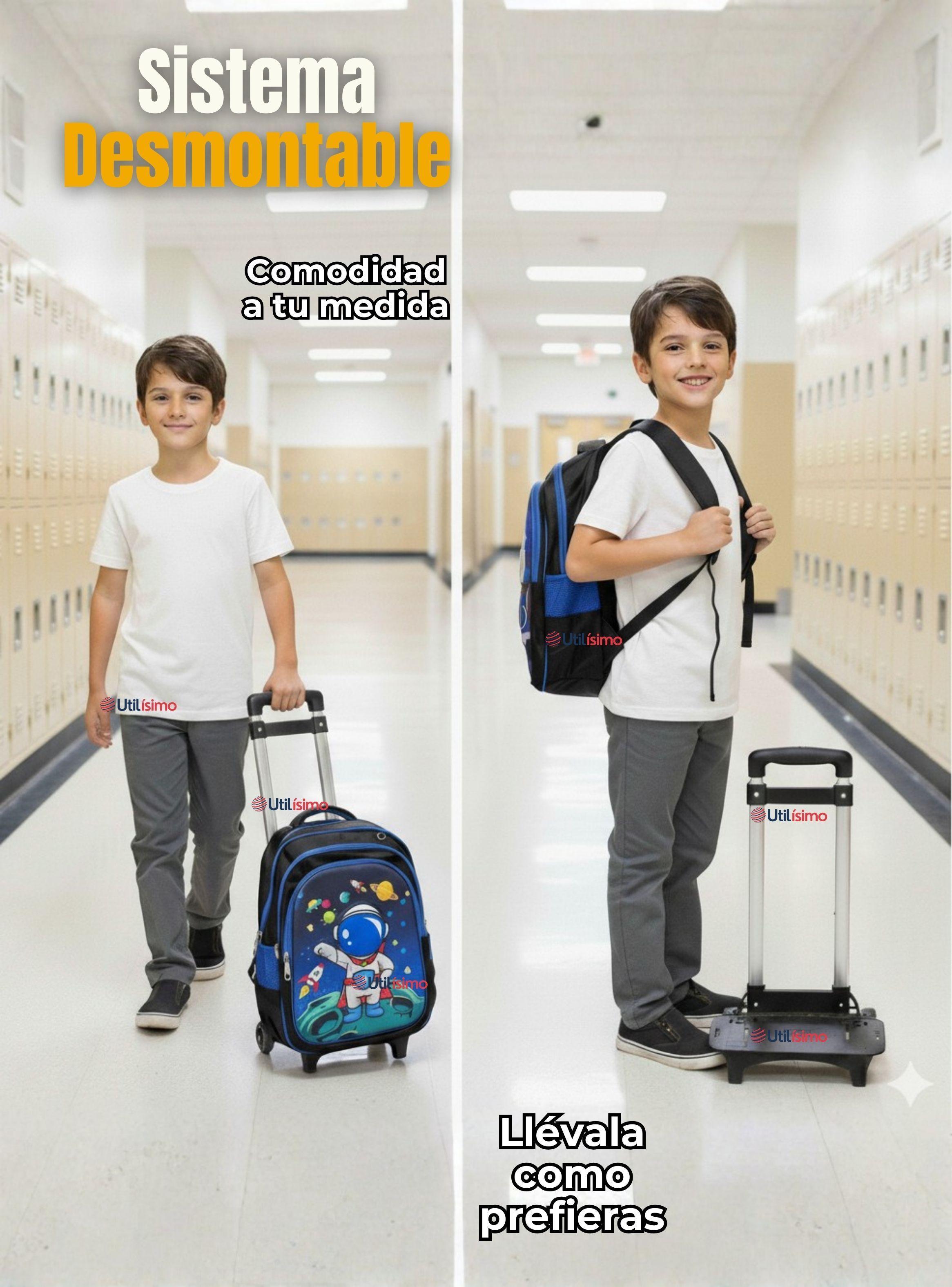 Mochila Escolar Con Ruedas + Estuche + Lonchera Poliéster Astronauta Niño-5
