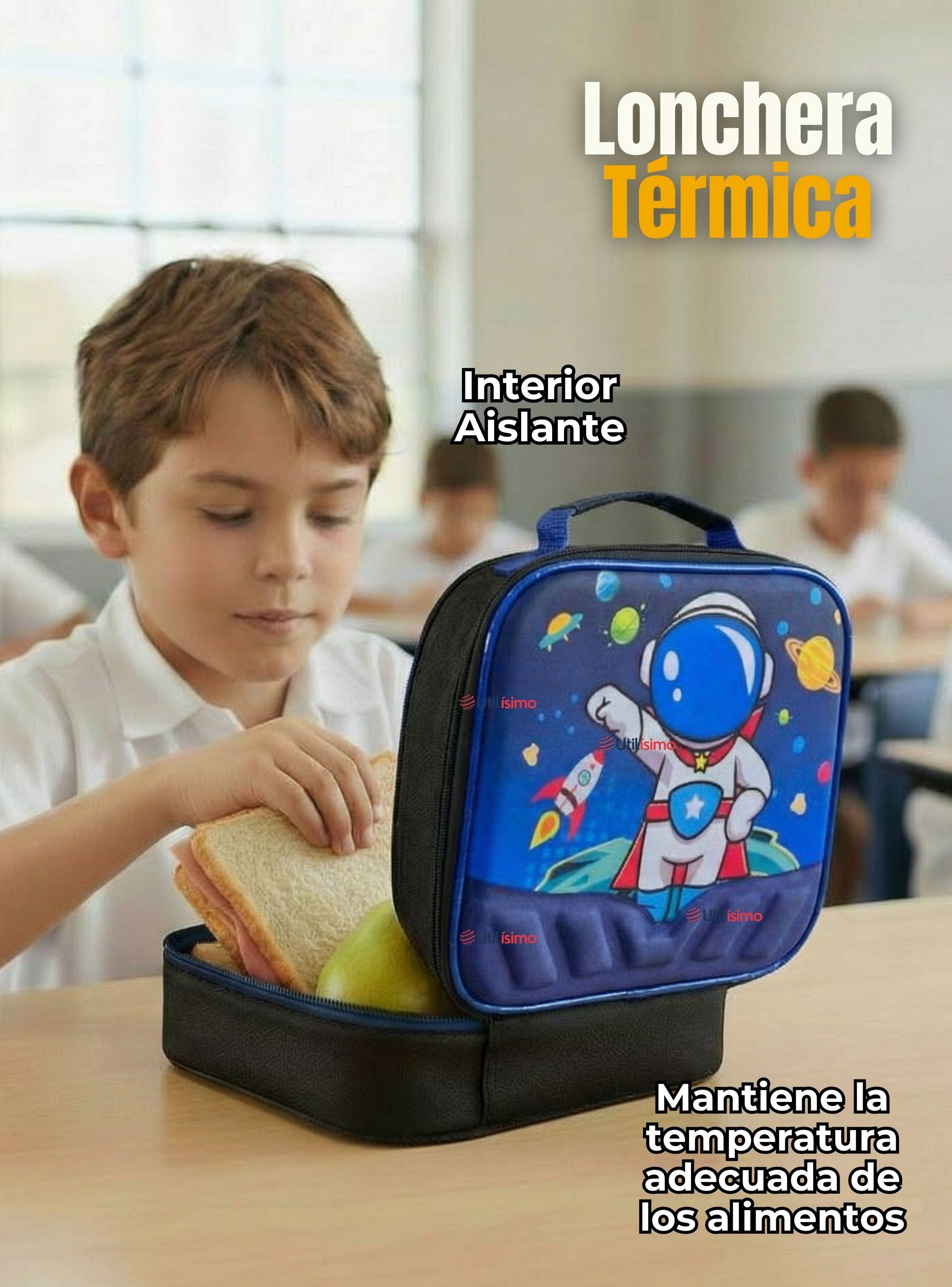 Mochila Escolar Con Ruedas + Estuche + Lonchera Poliéster Astronauta Niño-6