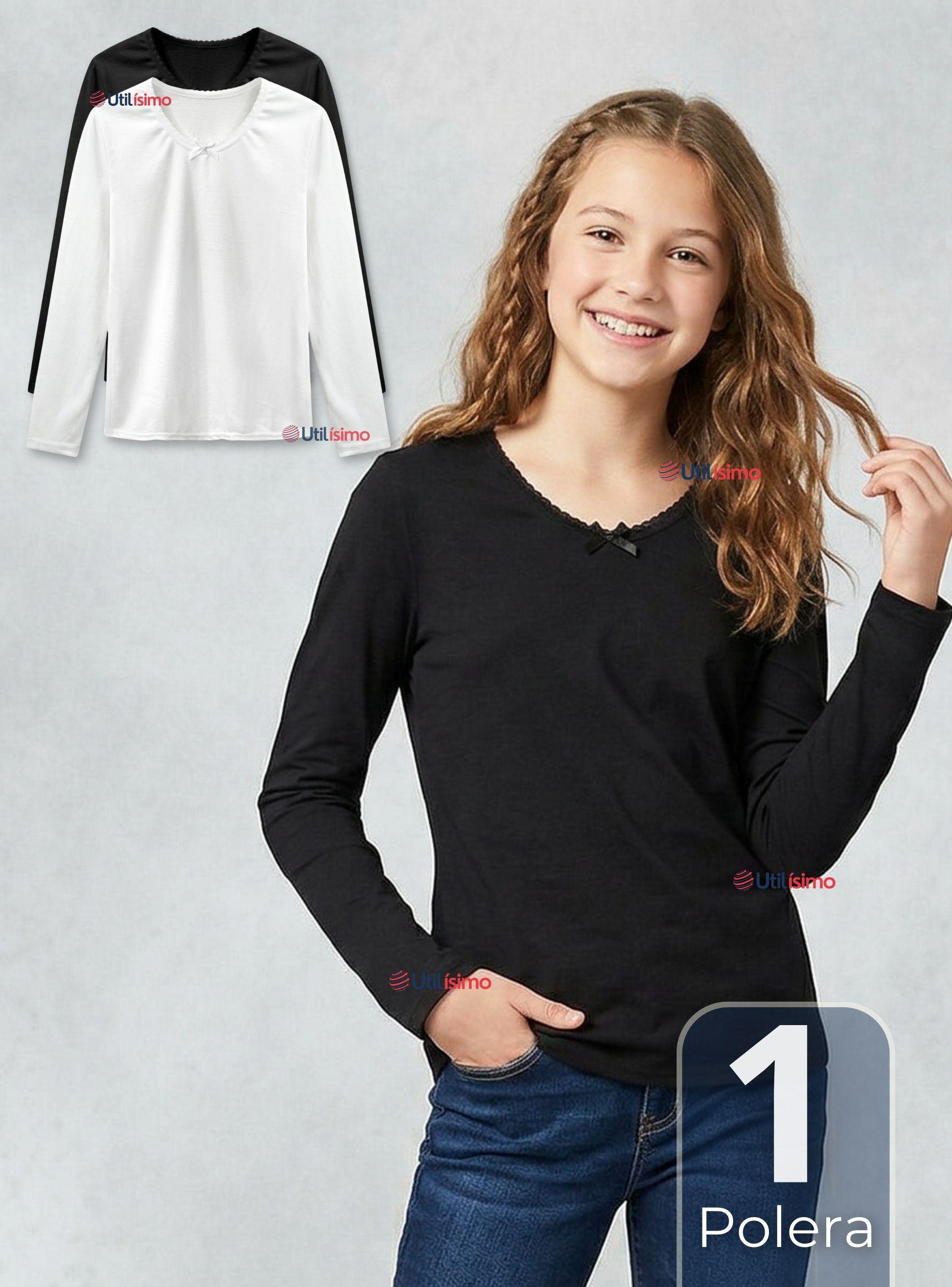 Camiseta Polera Algodón Cuello Redondo Primera Capa Manga Larga Color Surtidos Niña Juvenil-0