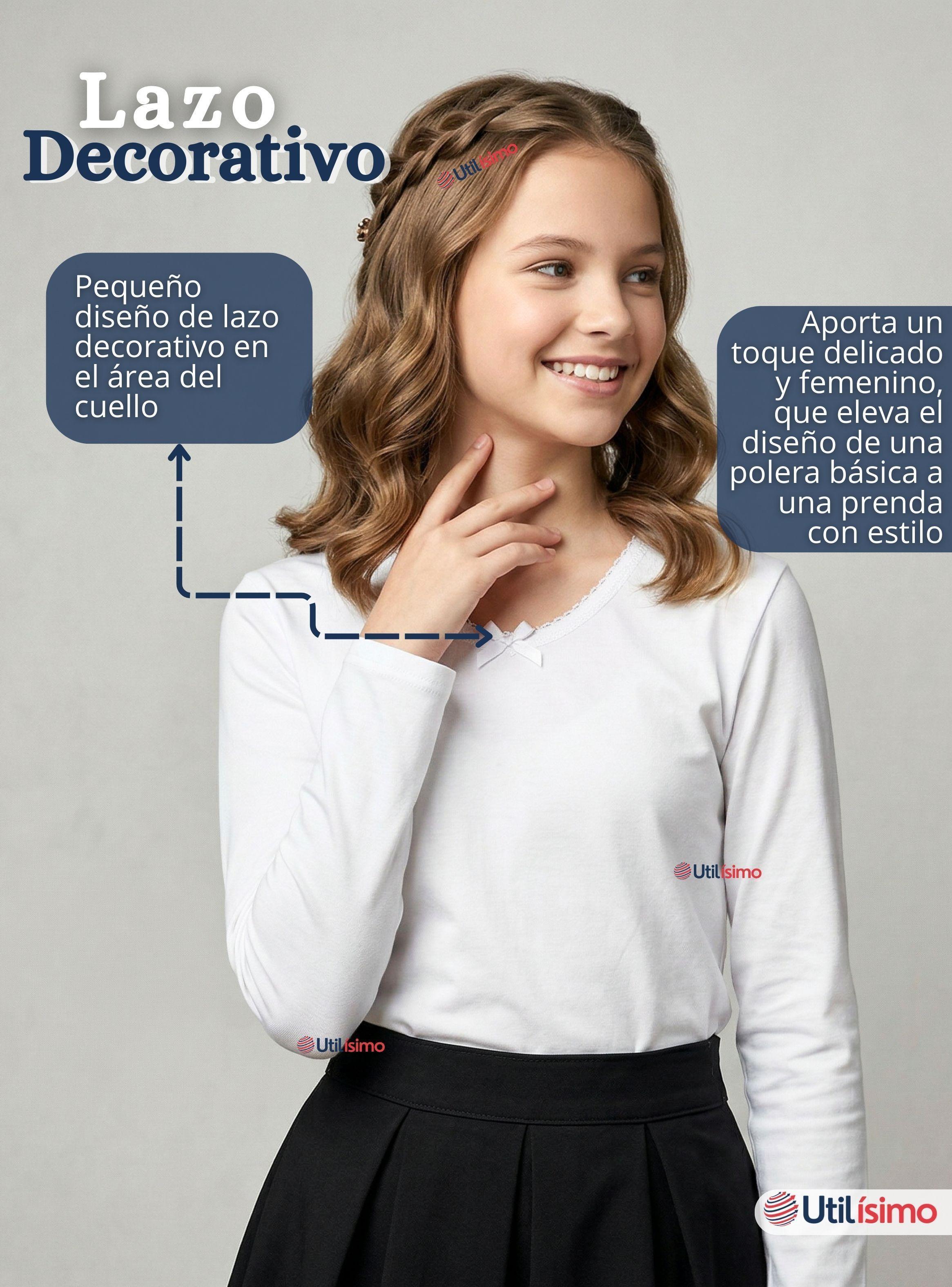 Camiseta Polera Algodón Cuello Redondo Primera Capa Manga Larga Color Surtidos Niña Juvenil-6