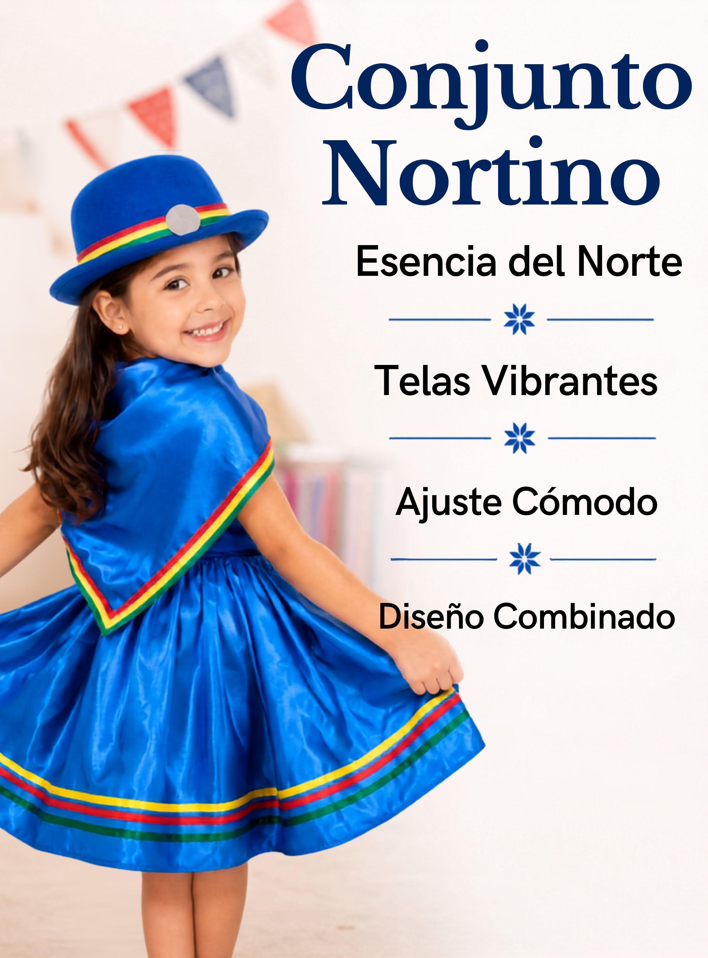 Traje Nortino Niña 3 piezas color Azul Baile Típico Fiestas Patrias-4