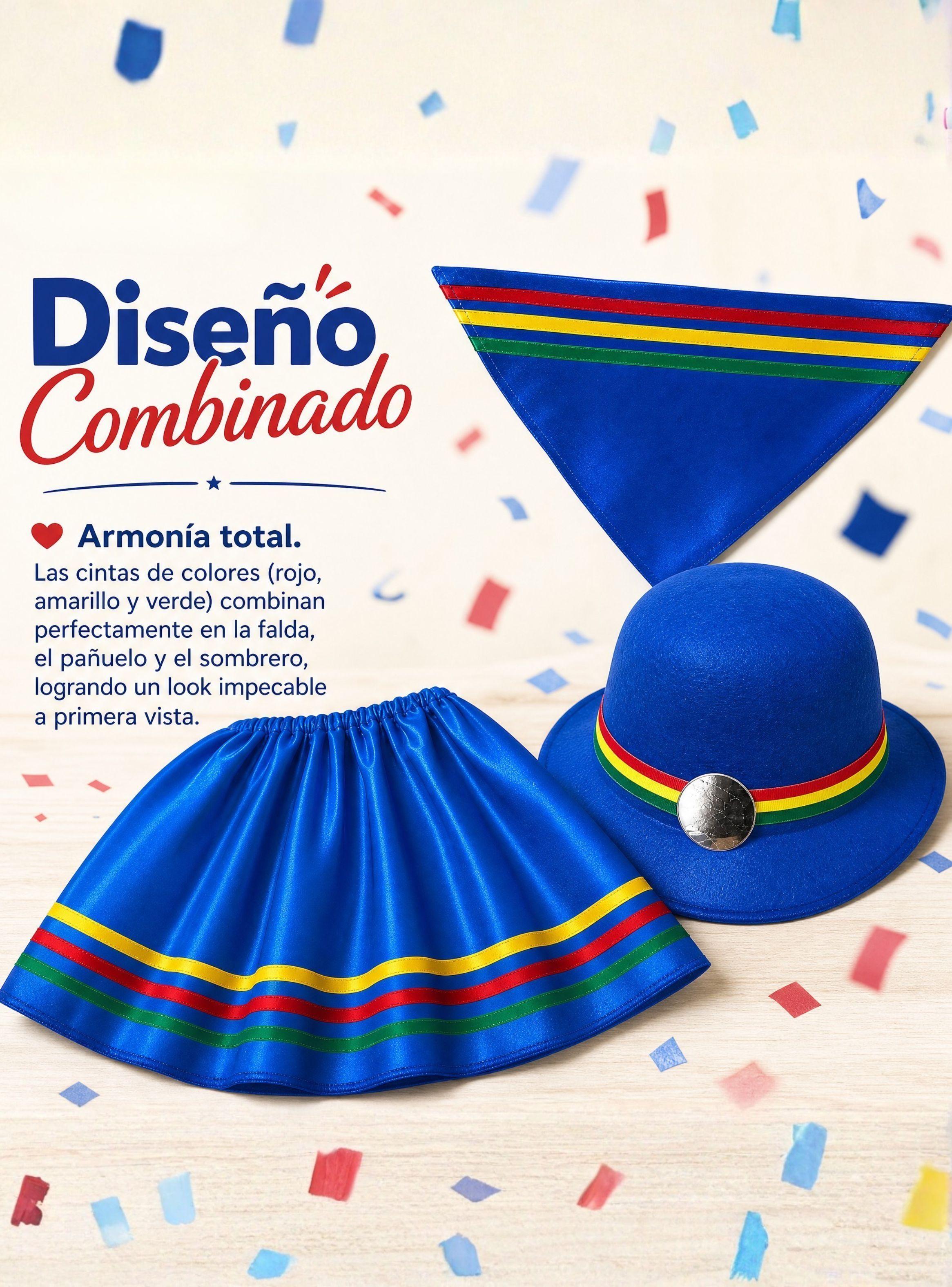 Traje Nortino Niña 3 piezas color Azul Baile Típico Fiestas Patrias-7