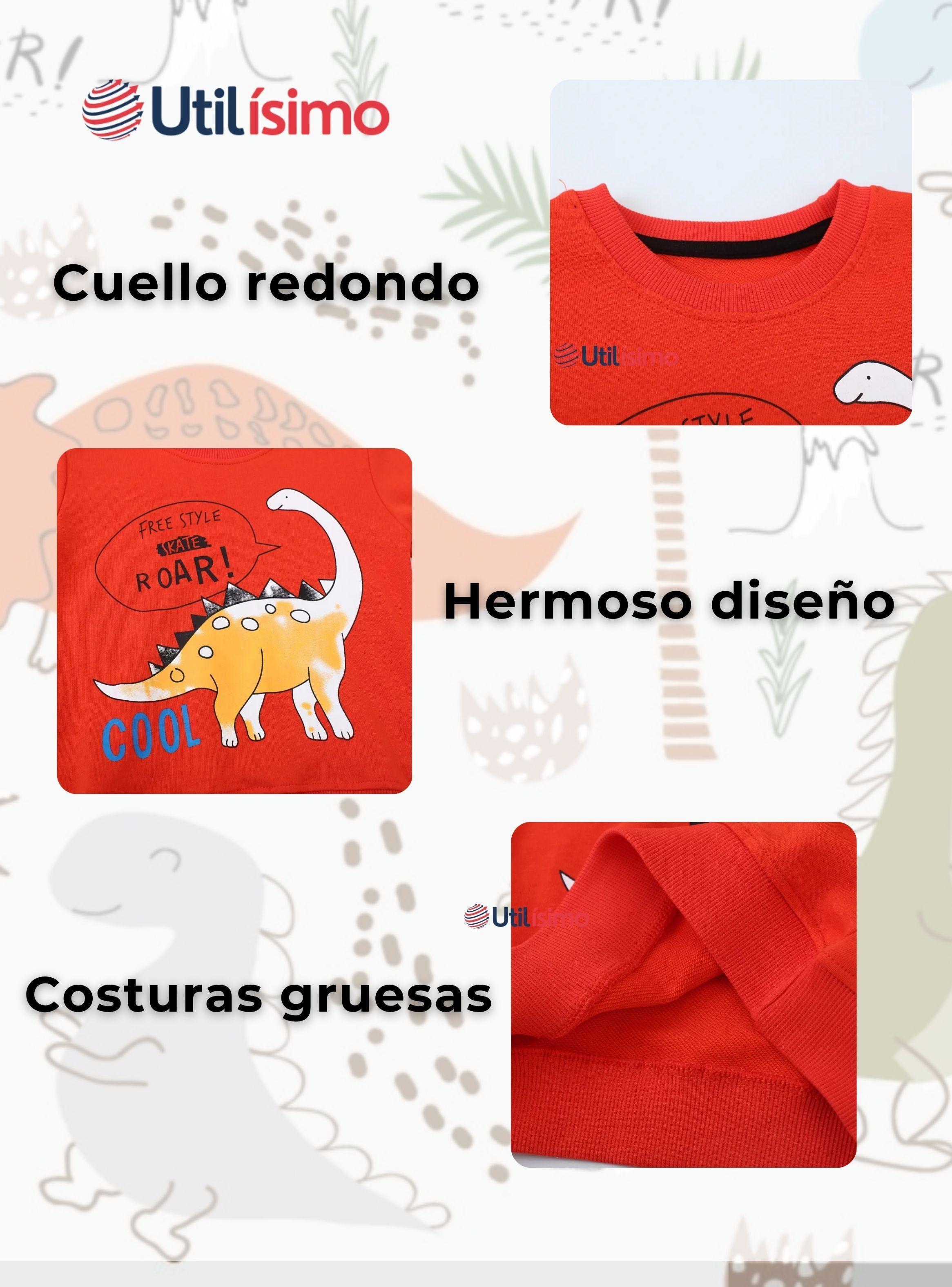 Polerón Algodón Cuello Redondo Niño Naranja Dinosaurio-3