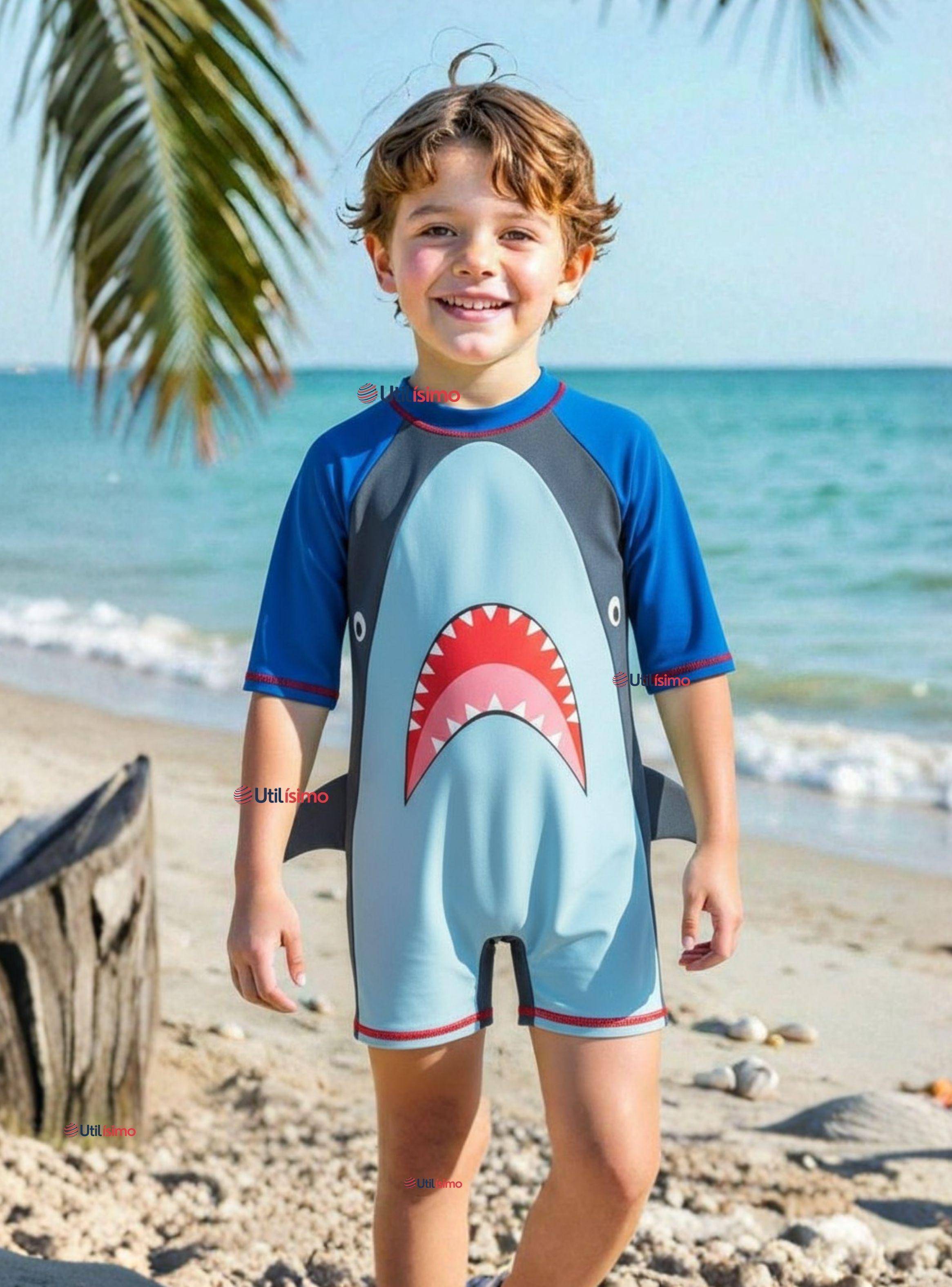 Traje de baño Enterito Con Cremallera  Para Niños 2 a 3 años Blue Shark-0
