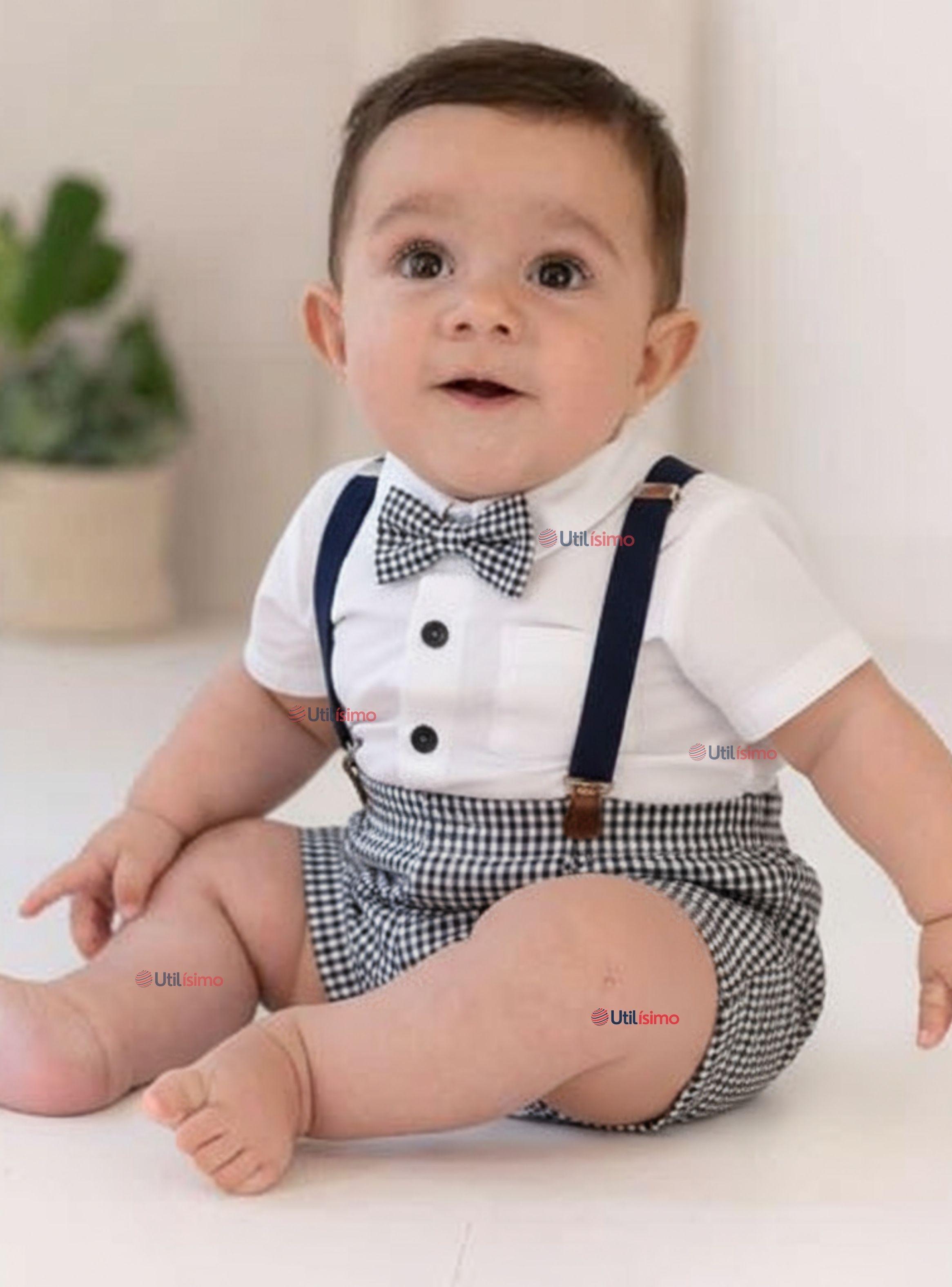 Conjunto De Vestir Con Tirantes Camisa y Pantalón Corto Algodón Bebé-0