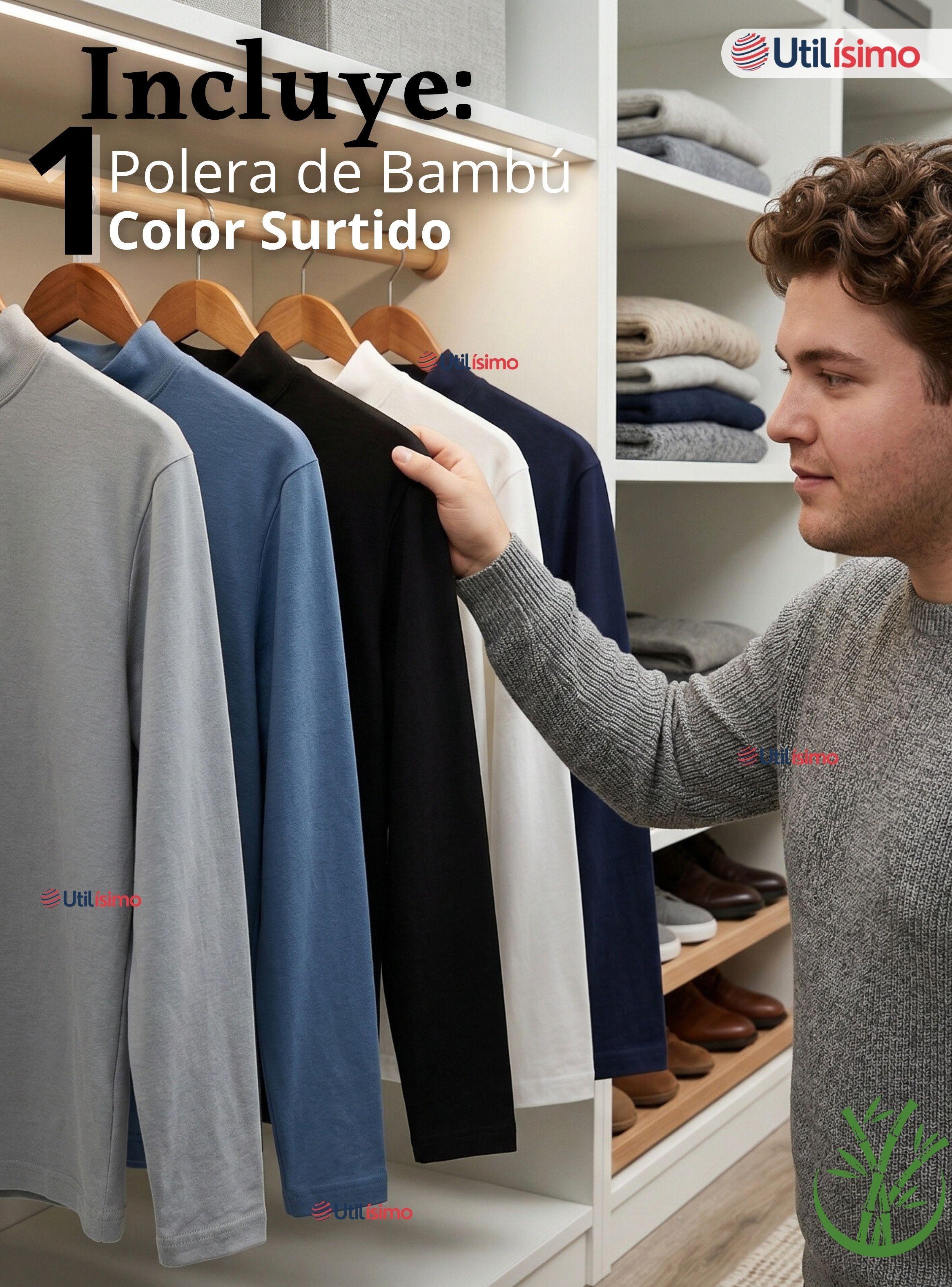 Camiseta Polera Bambú Primera Capa Cuello Beatle Mangas Larga Colores Surtidos Hombre-2