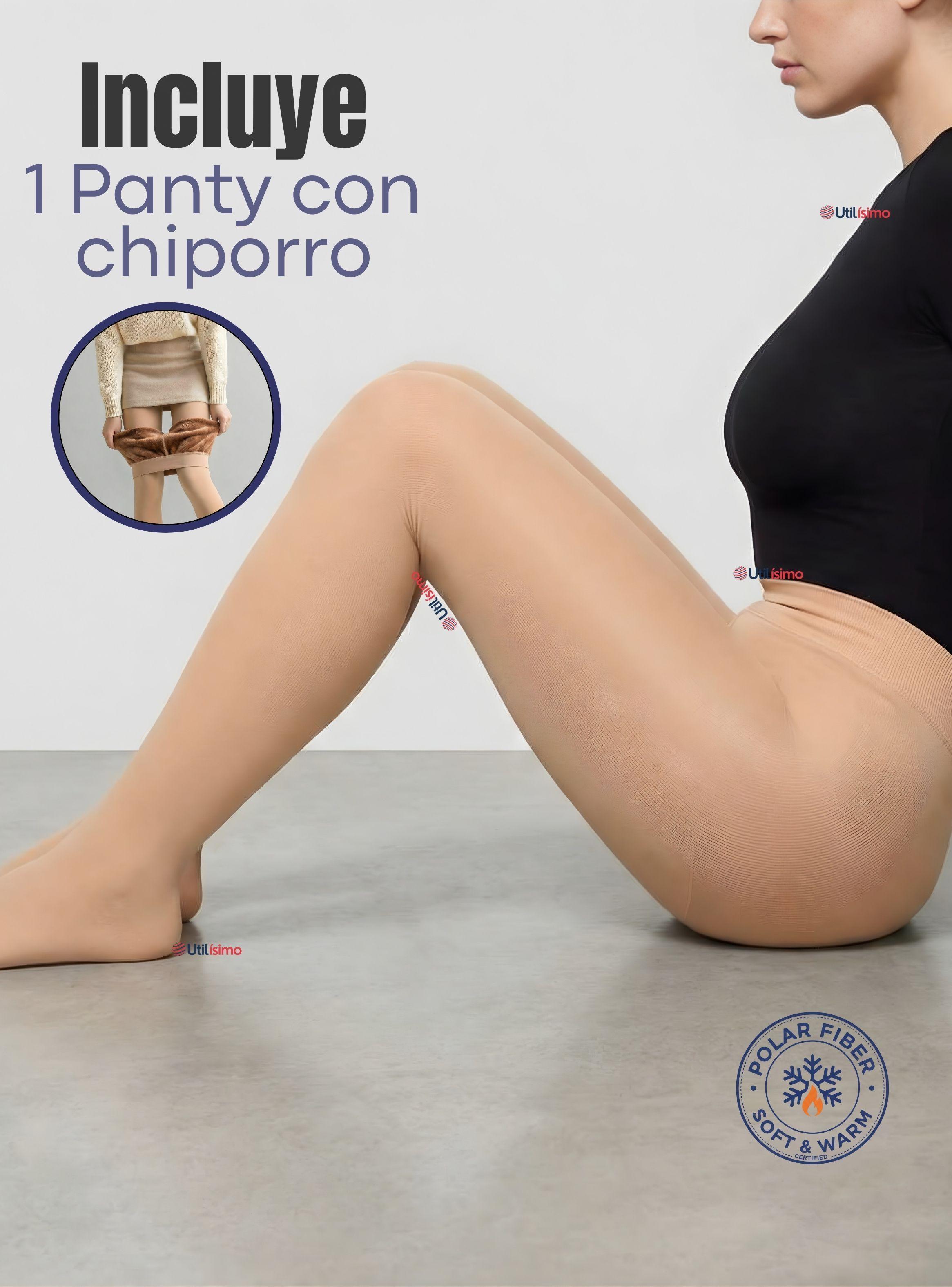 Calza Panty Con Chiporro Mujer Elasticada de Color Beige-1