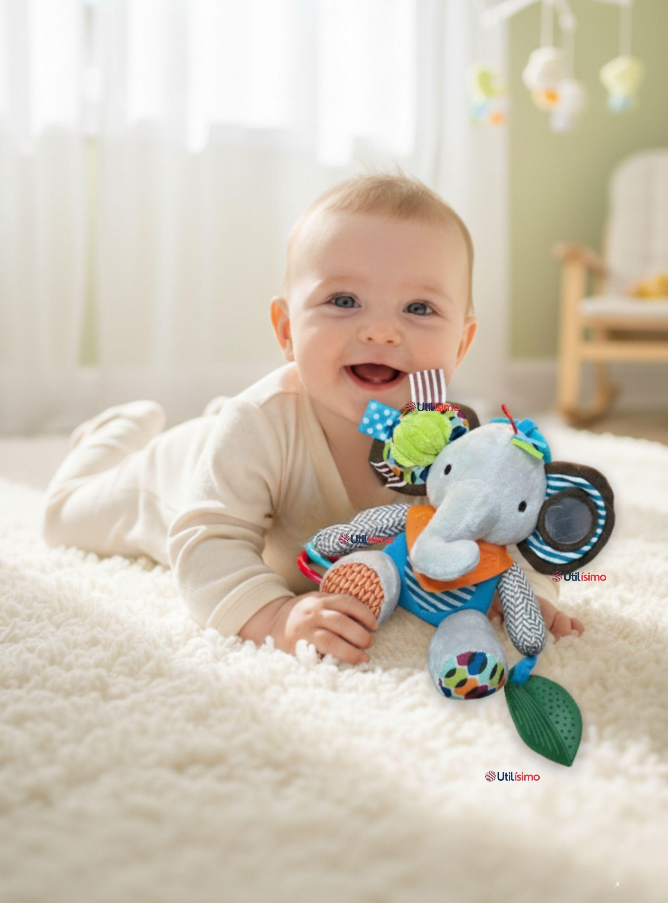 Juguete Peluche Animales Sensorial Con Mordedor Y Sonajero Diseño Elefante para Niña y Niño-0