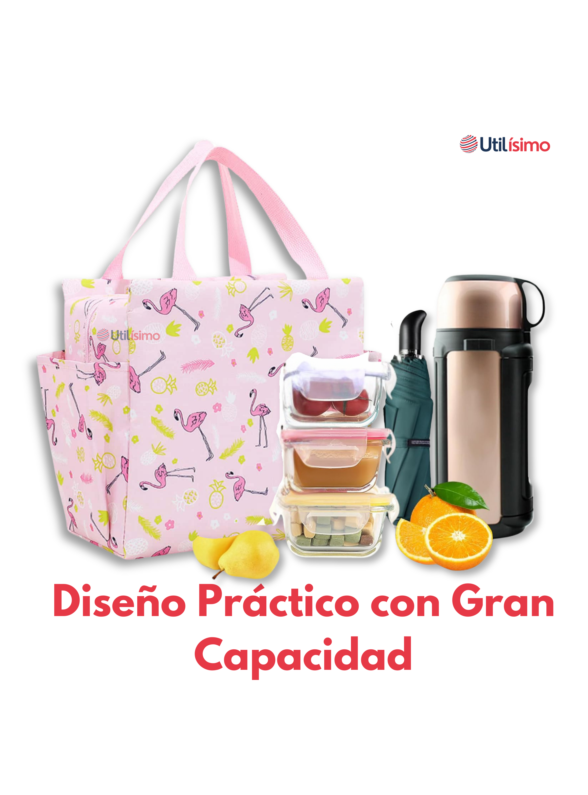 Lonchera Térmica Portátil Estampada Impermeable con Aislamiento Pink-3