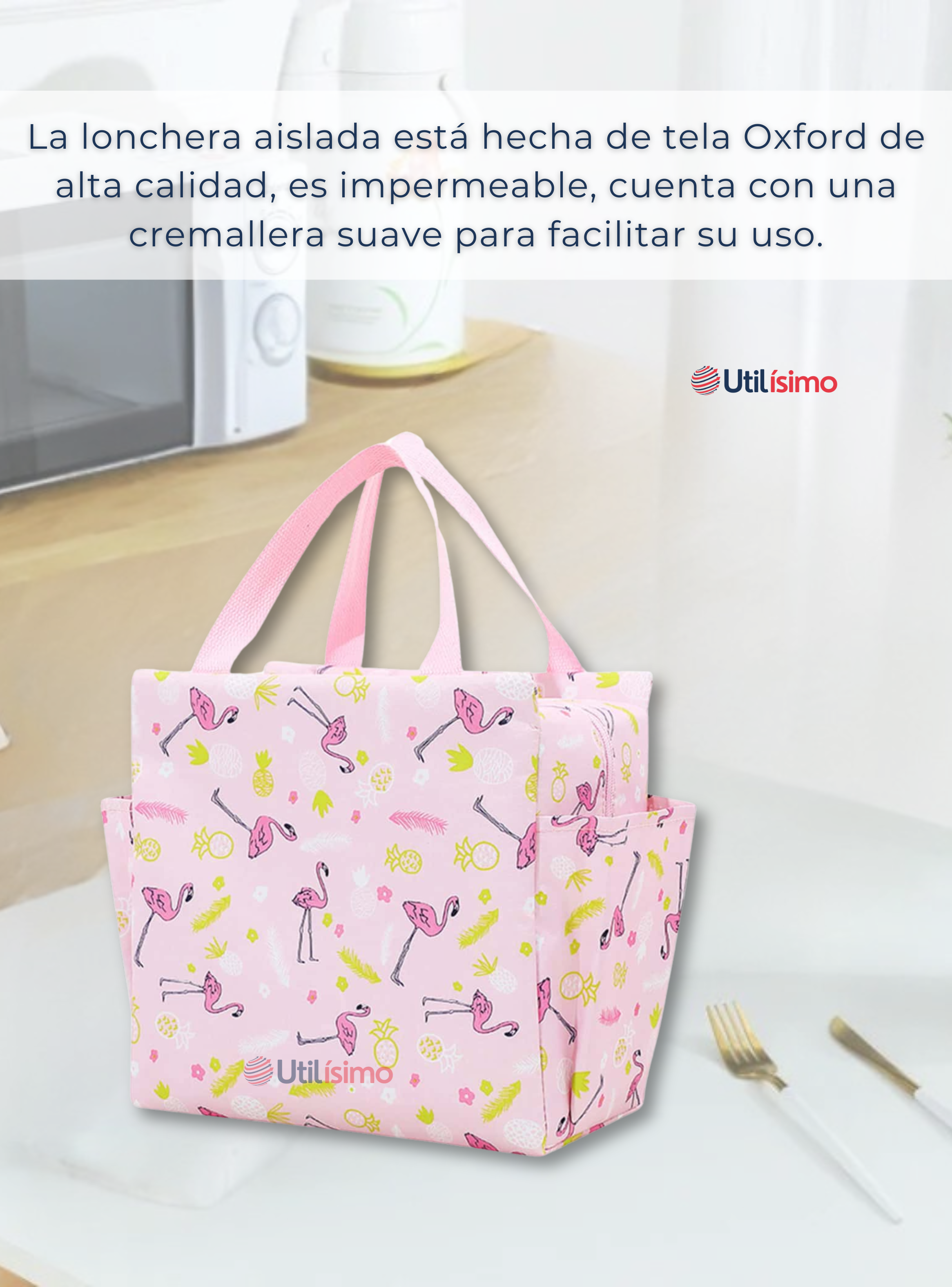Lonchera Térmica Portátil Estampada Impermeable con Aislamiento Pink-4