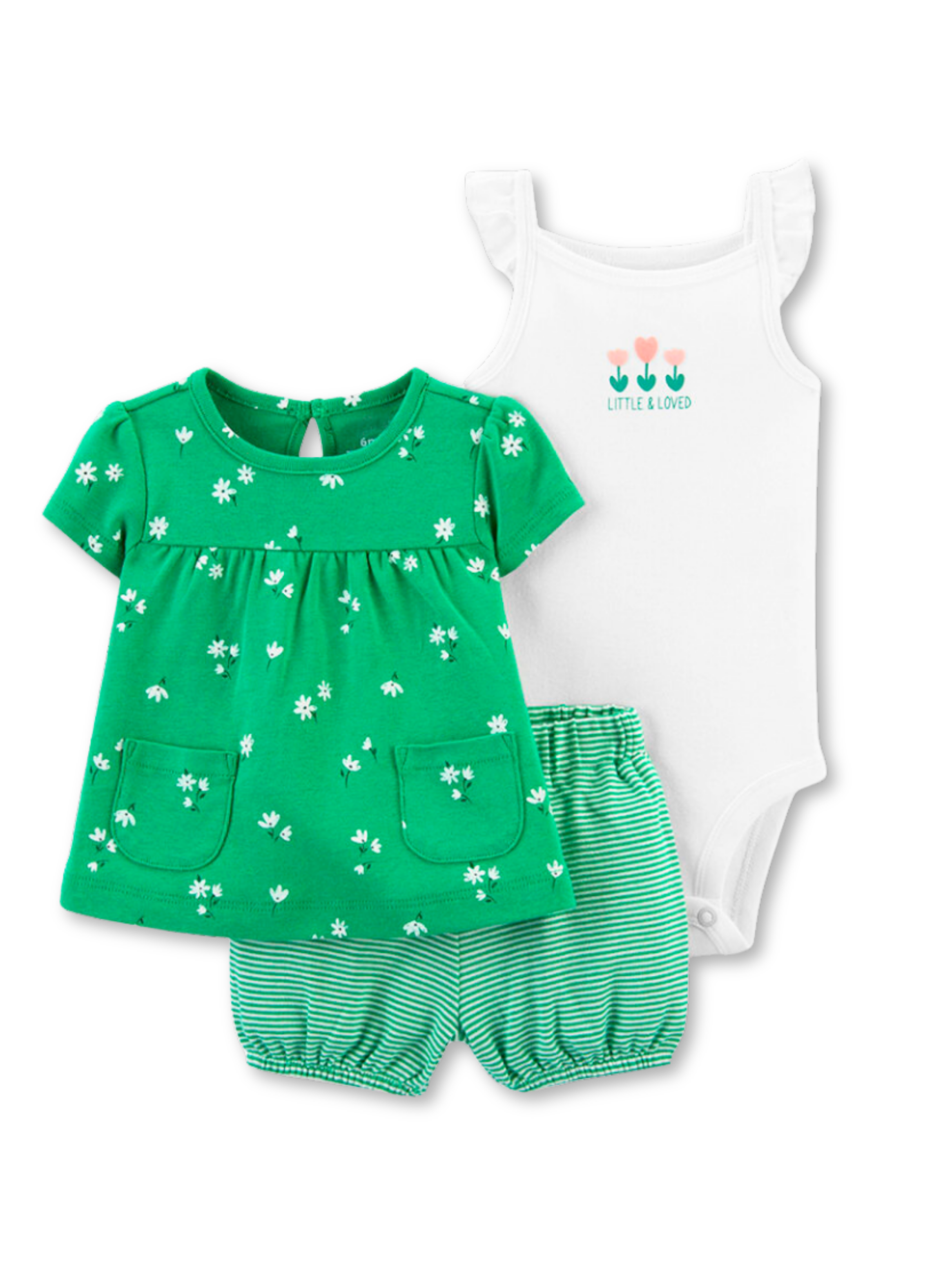 Set 3 Piezas Conjunto con Body sin Mangas Estampado Bebé Niña 6 a 24 Meses Little & Loved-0