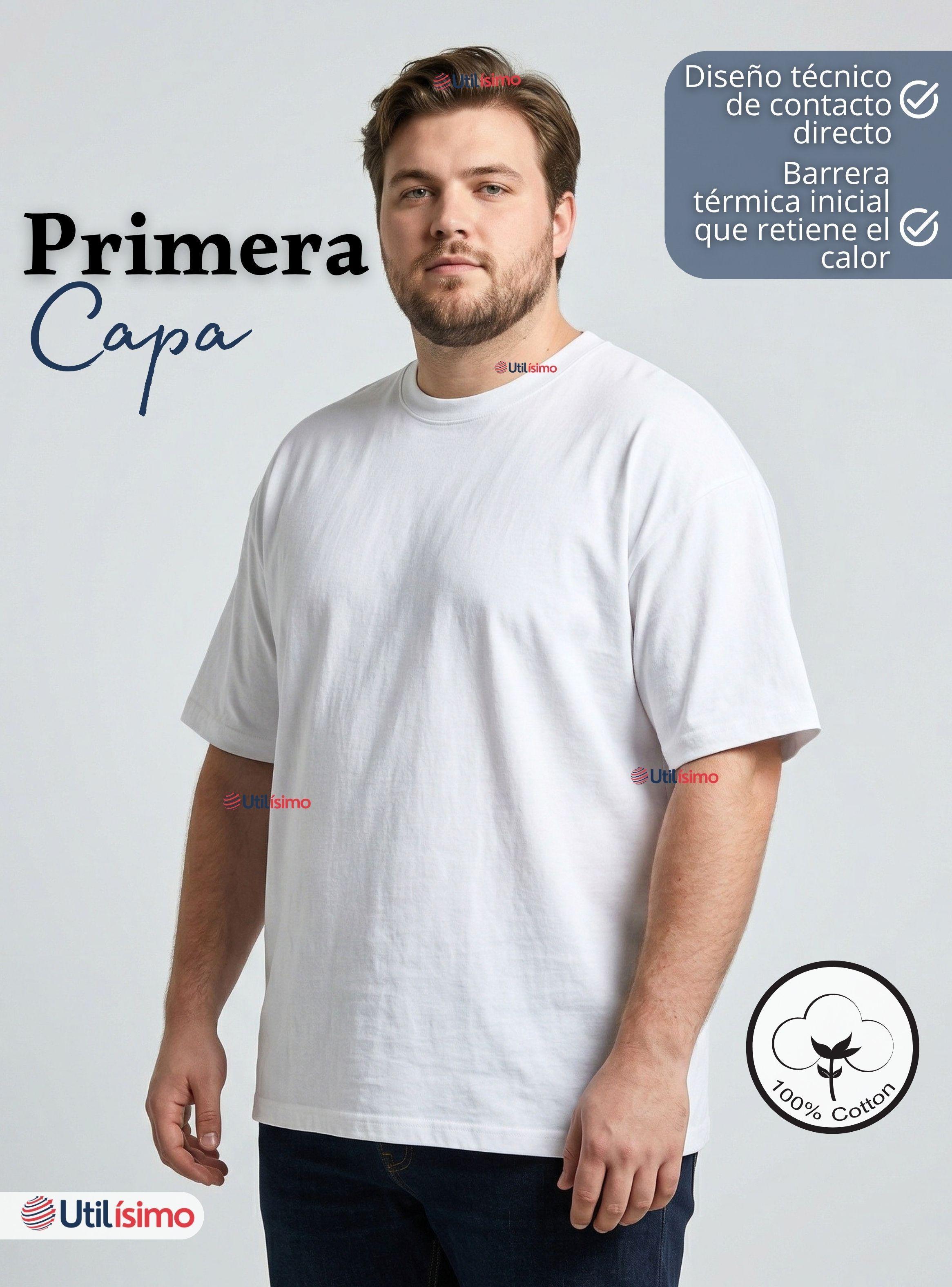 Camiseta Polera Algodón Primera Capa Manga Corta Color Blanco Hombre-4