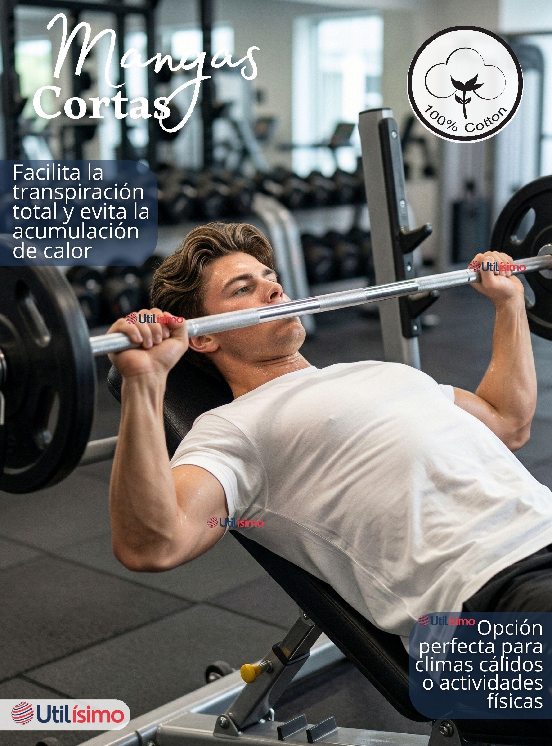 Camiseta Polera Algodón Primera Capa Manga Corta Color Blanco Hombre-6