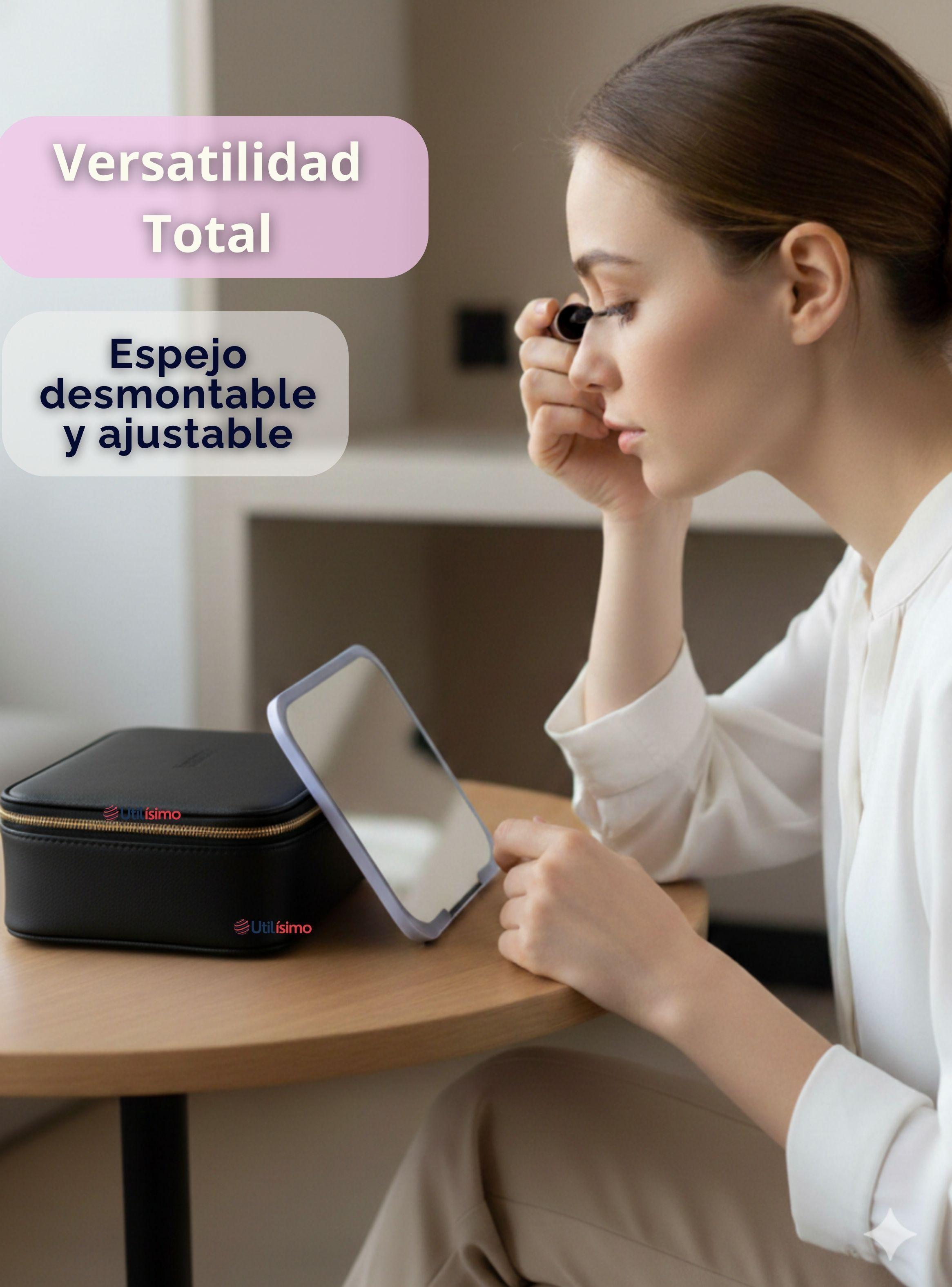 Estuche Maquillaje 2 en 1 Bolso Cosmetiquero con Espejo de Luz Led Organizador de Color Negro-5