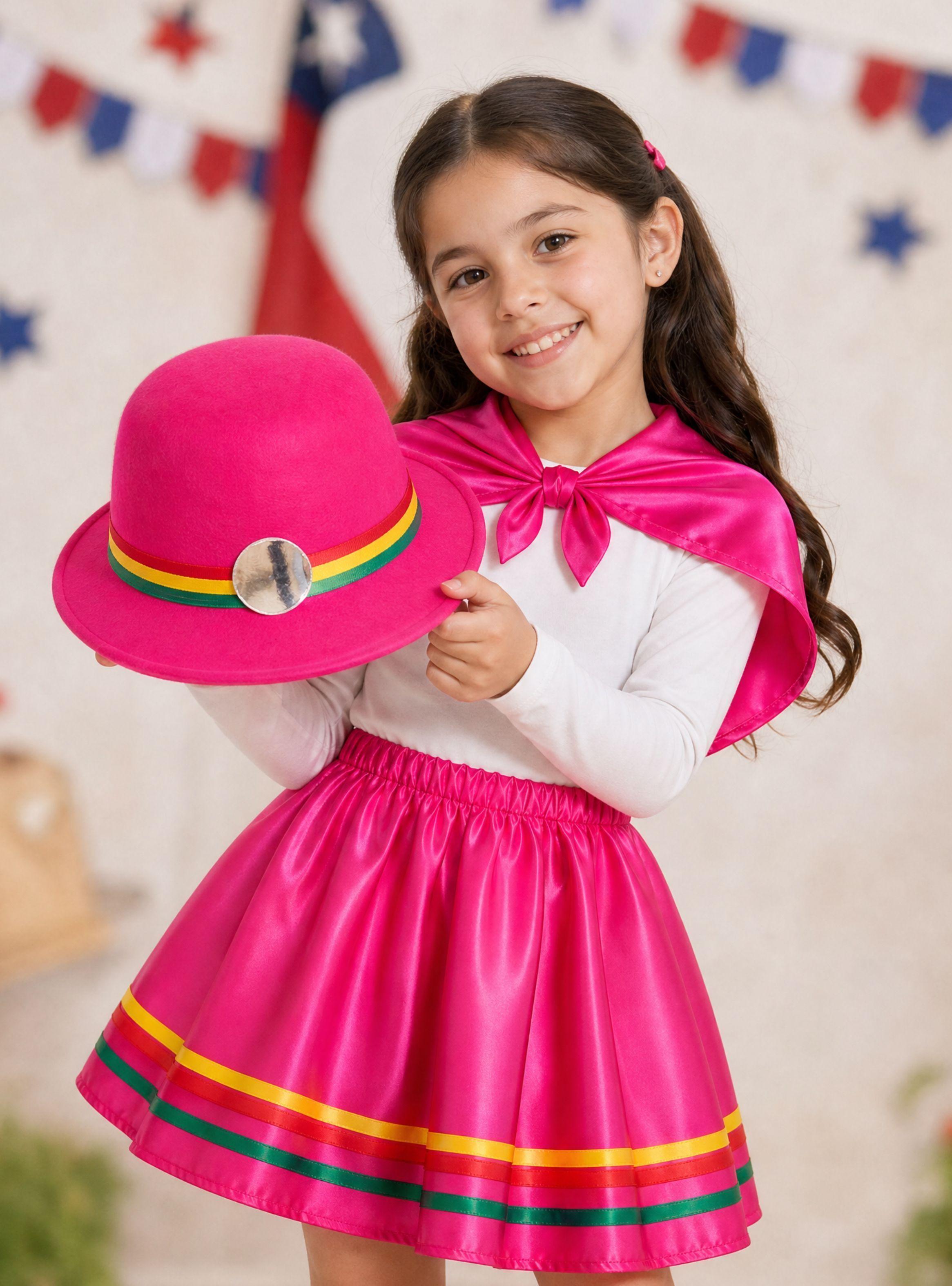 Traje Nortino Niña Fucsia 4 Piezas Con Polera Baile Típico Fiestas Patrias-0