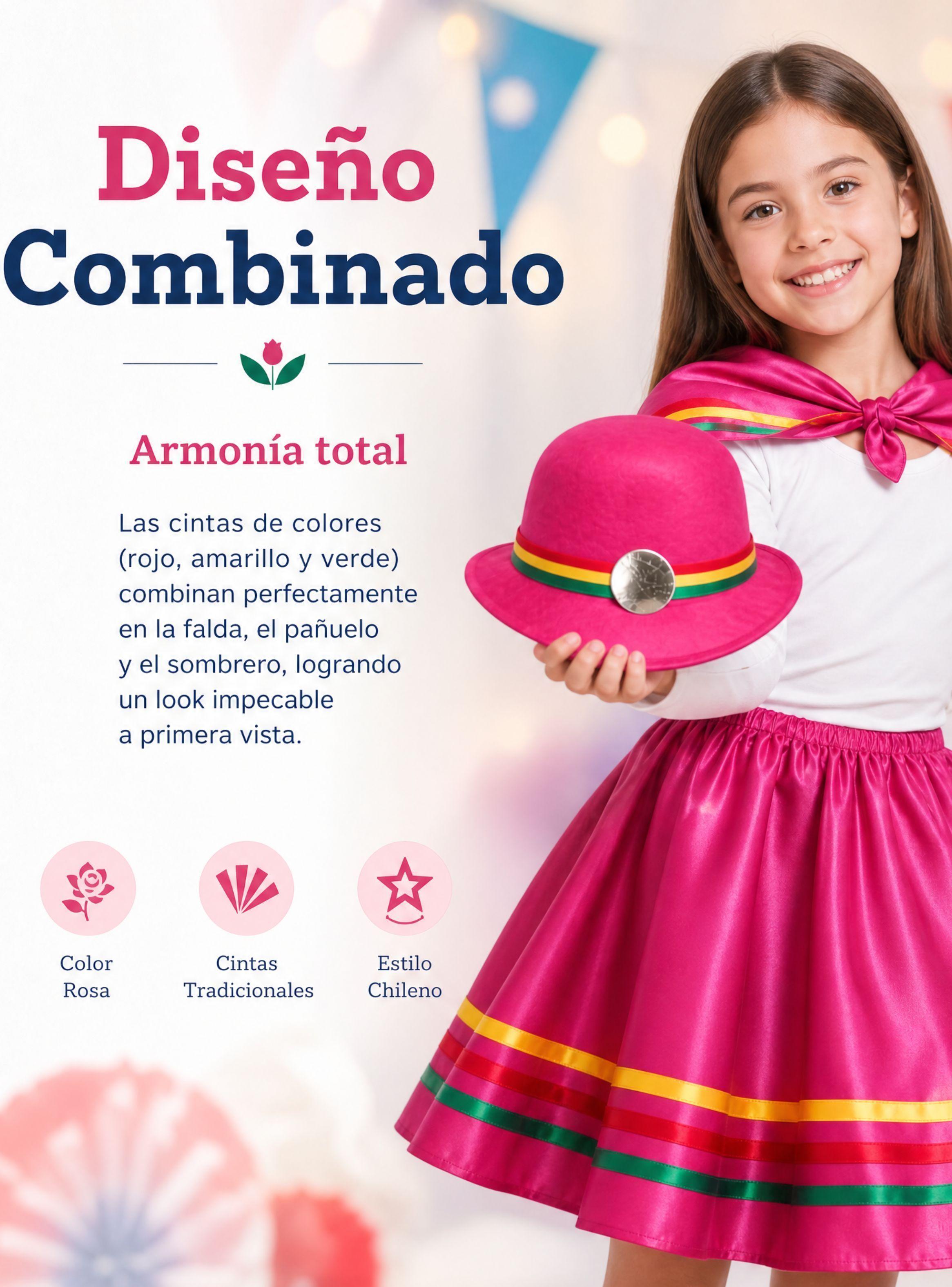 Traje Nortino Niña Fucsia 4 Piezas Con Polera Baile Típico Fiestas Patrias-7