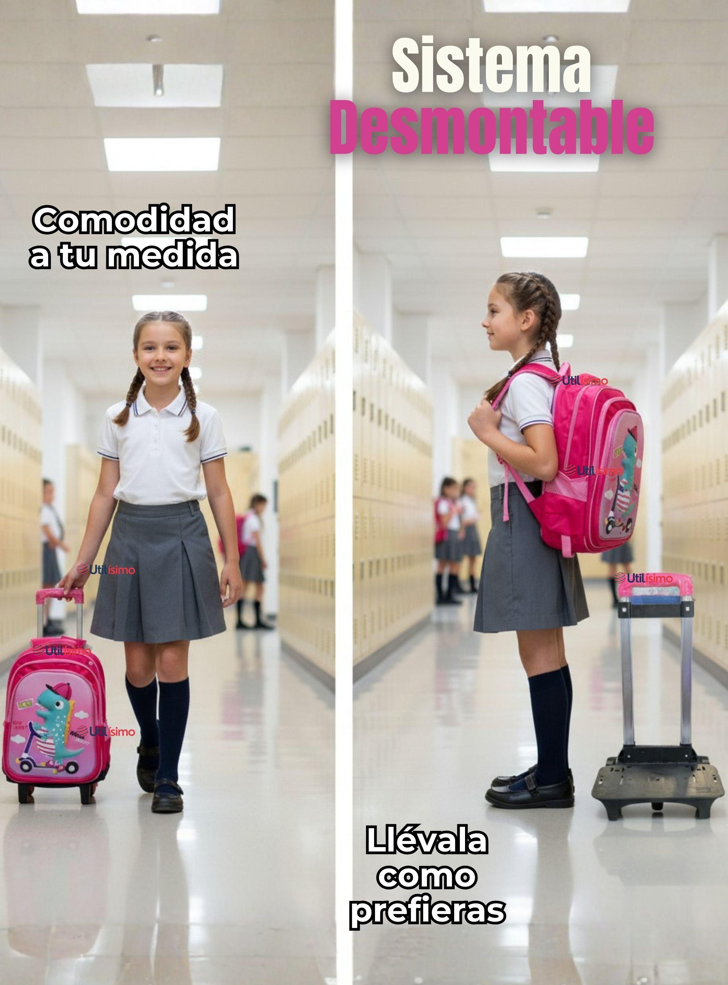 Mochila Escolar Con Ruedas + Estuche + Lonchera Poliéster para Niñas-6