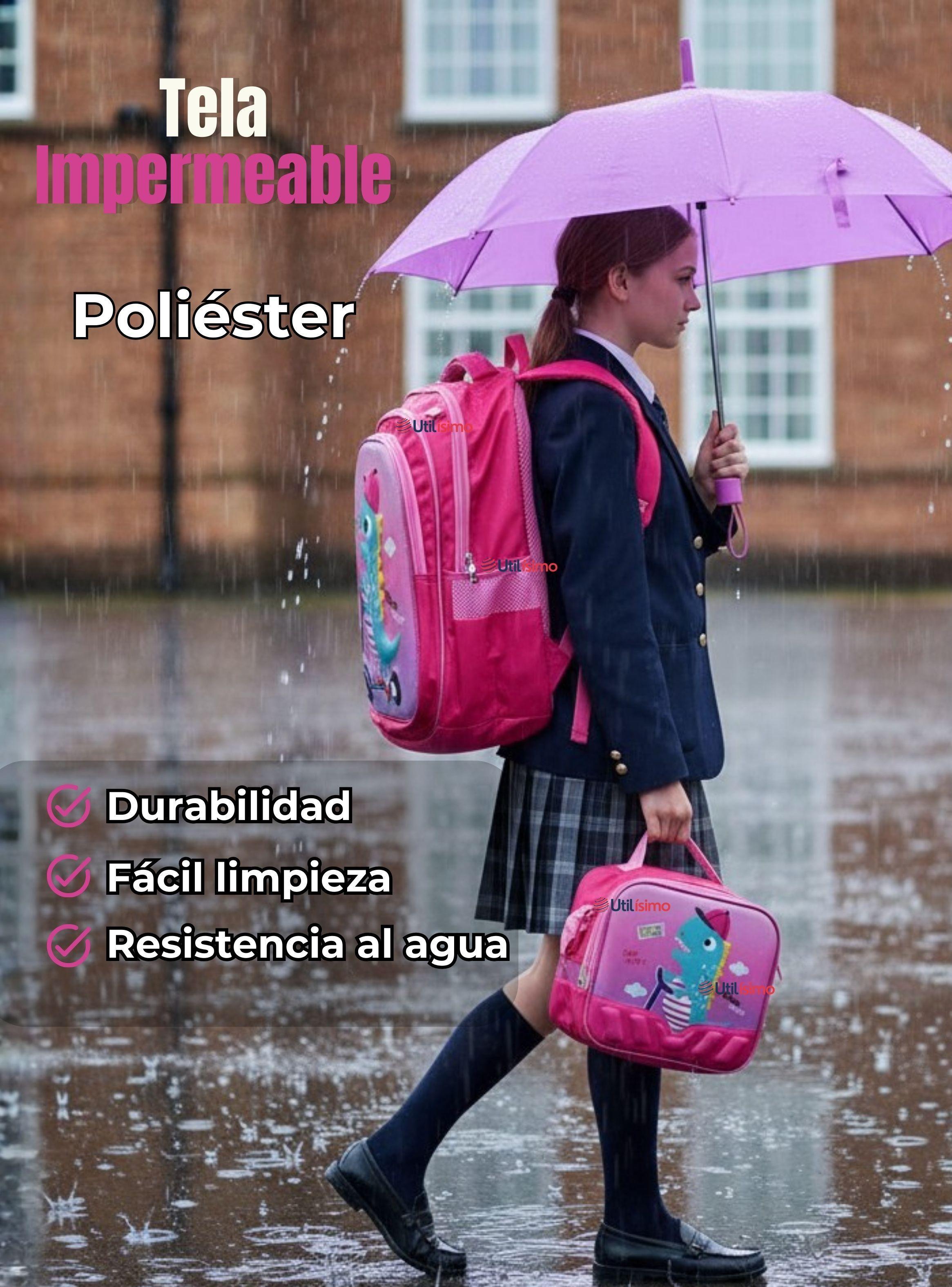 Mochila Escolar Con Ruedas + Estuche + Lonchera Poliéster para Niñas-7