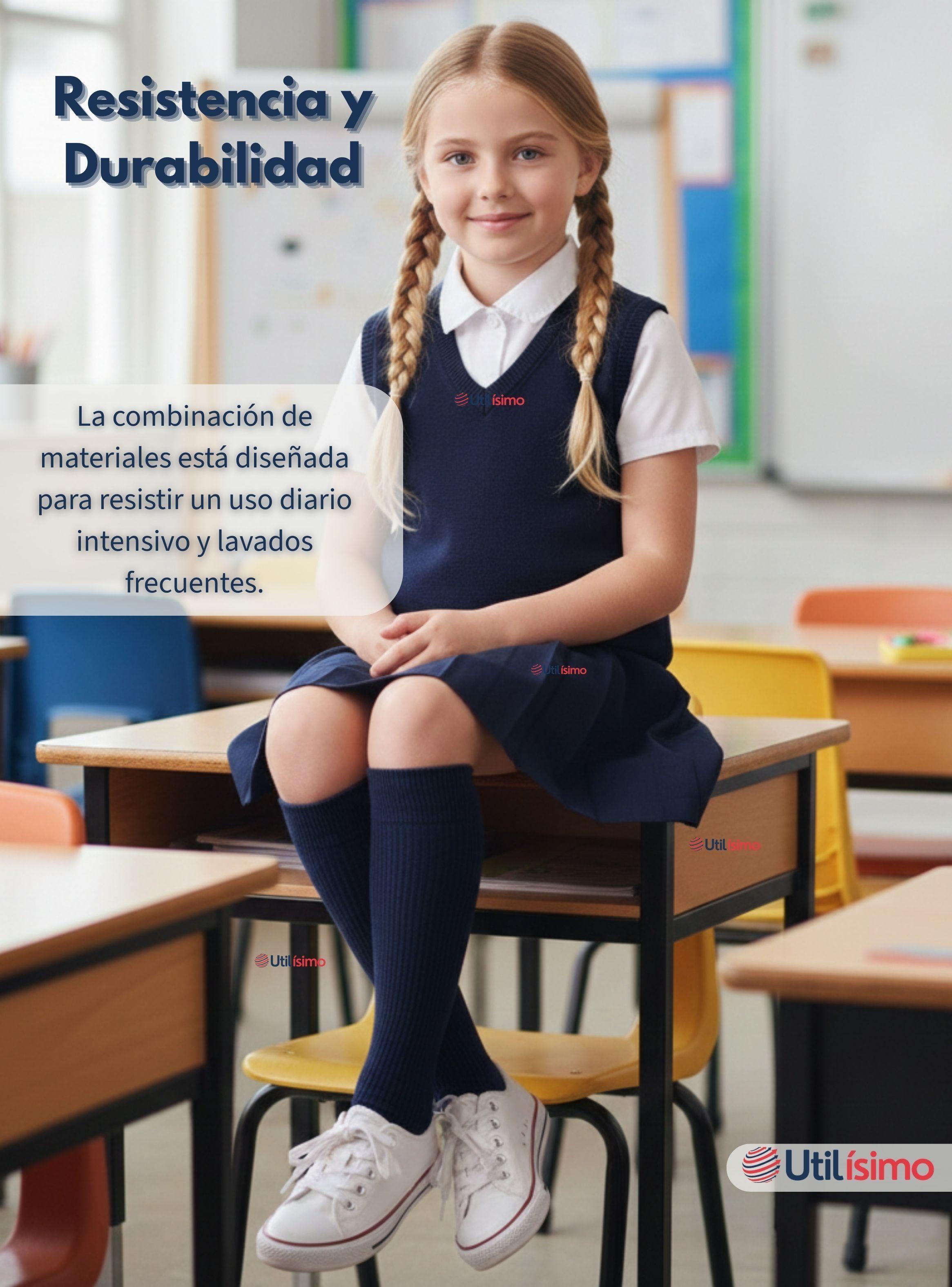  Calcetín Escolar Largo Algodón Color Azul para Niñas-6