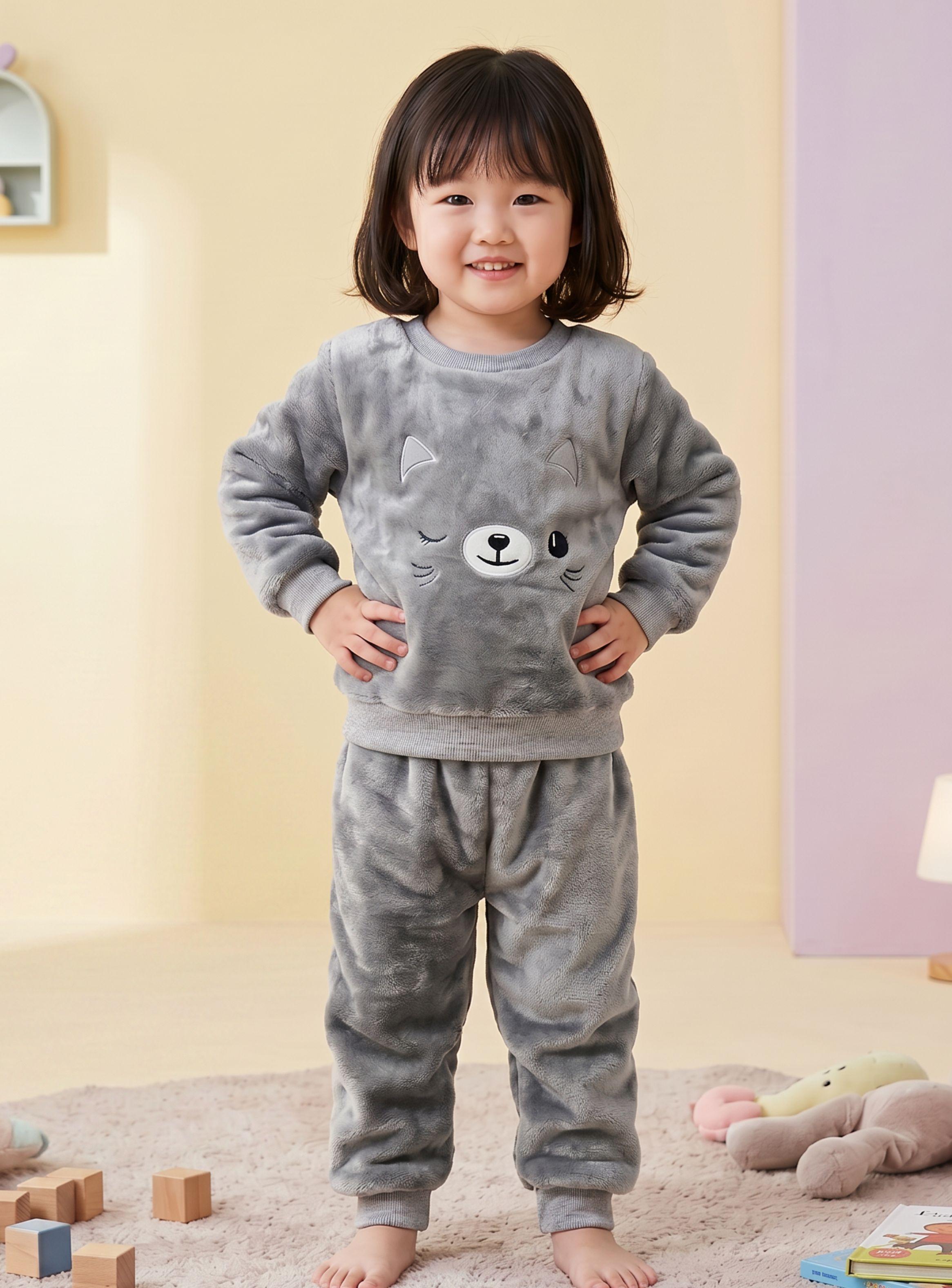 Conjunto Buzo Polerón Frizado 2 Piezas Niña Bebe Gray Cat Corderito Liso-0