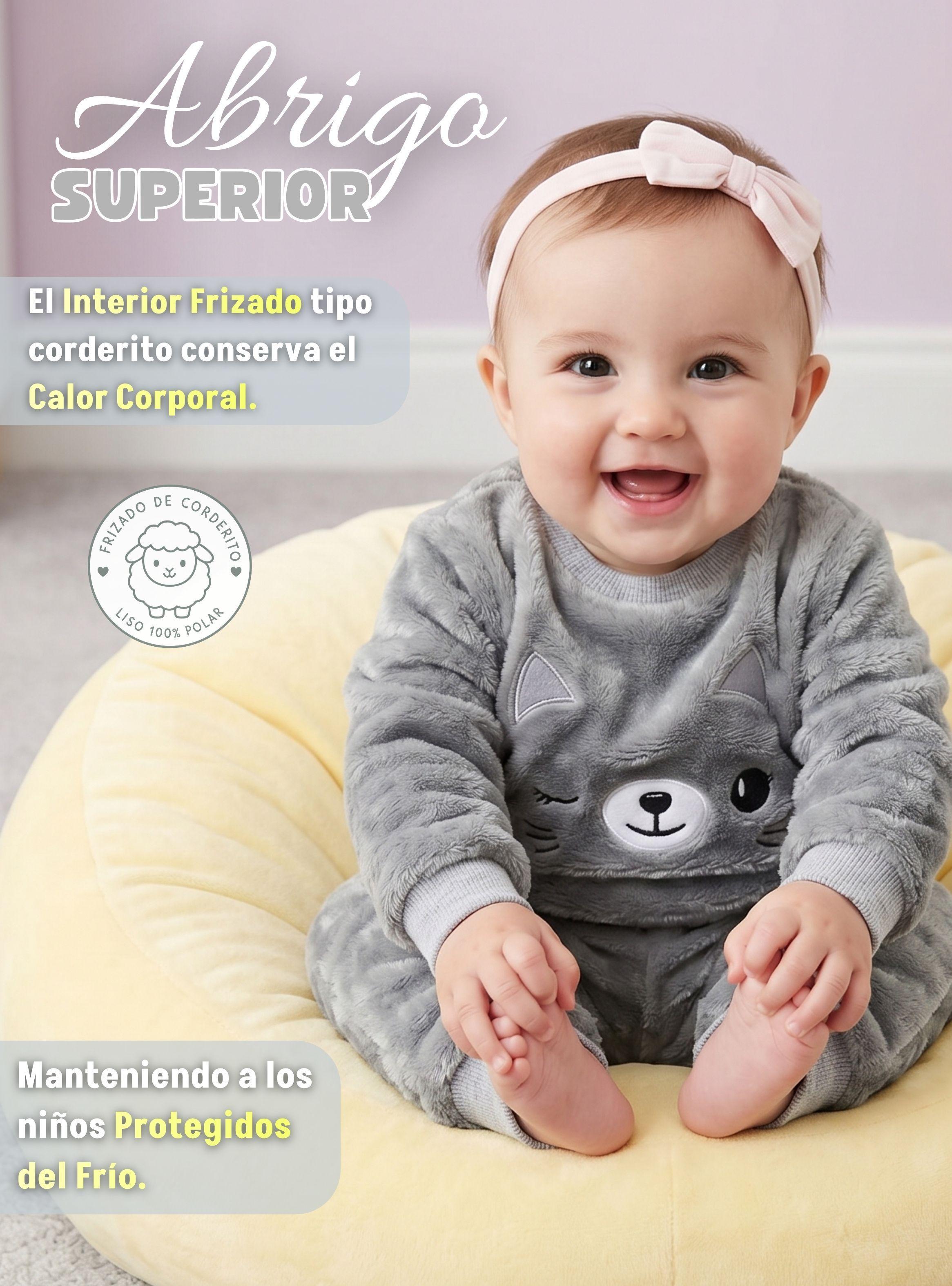 Conjunto Buzo Polerón Frizado 2 Piezas Niña Bebe Gray Cat Corderito Liso-5