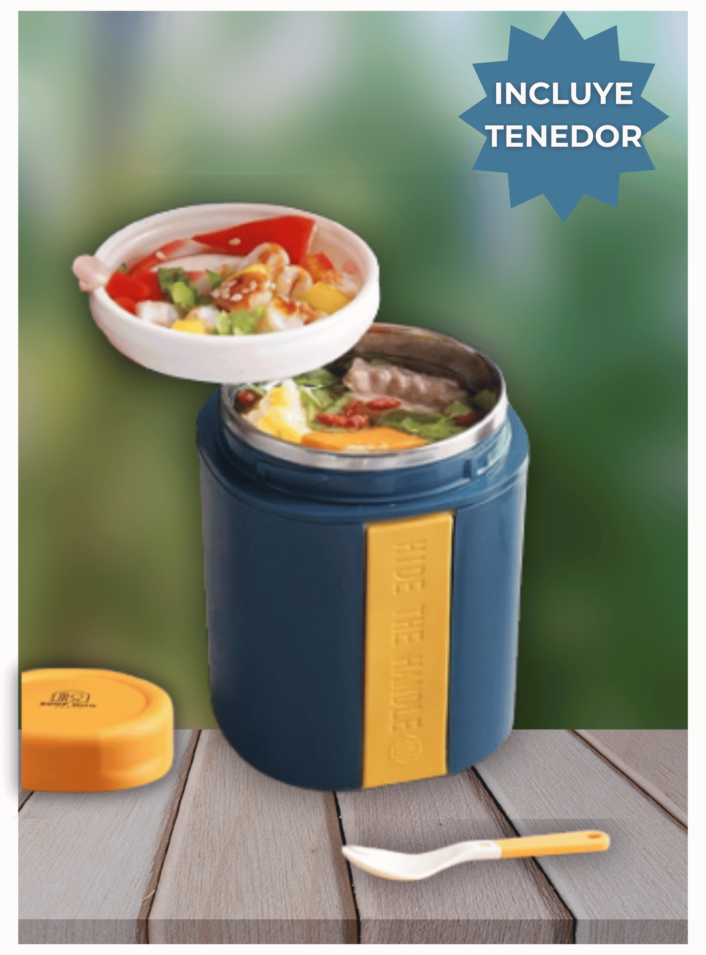 Termo Táper Térmico 500 Ml Estilo Vaso Con Tenedor Oficina Y Escolar Blue-3