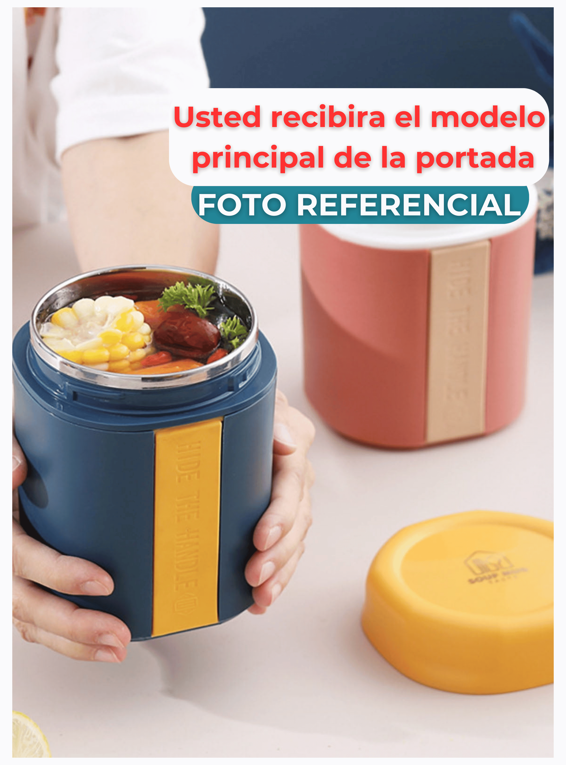 Termo Táper Térmico 500 Ml Estilo Vaso Con Tenedor Oficina Y Escolar Blue-4