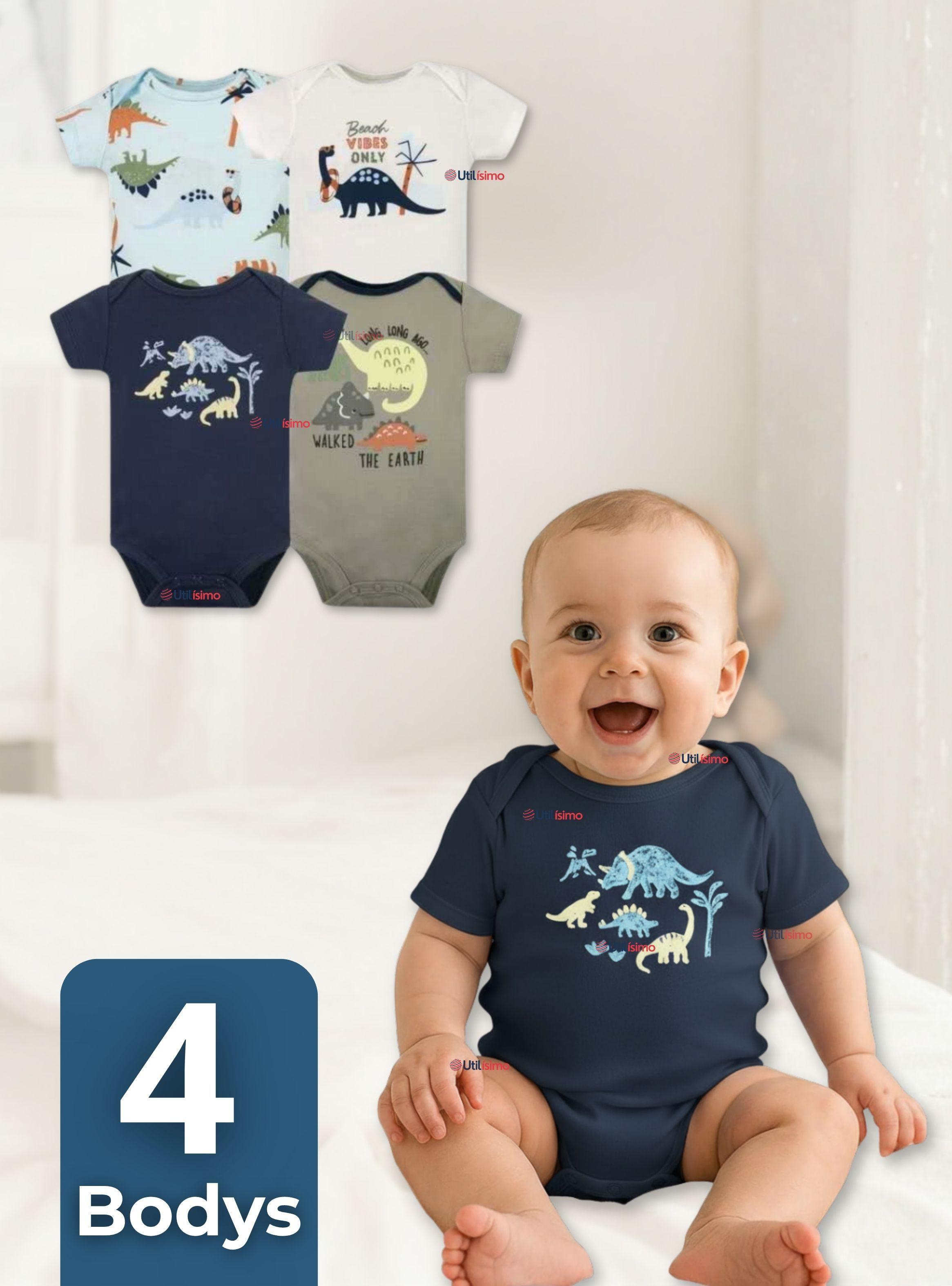 Pack 4 Bodys Niño Manga Corta Tedmimak 100% Algodón Dino Aventura-0