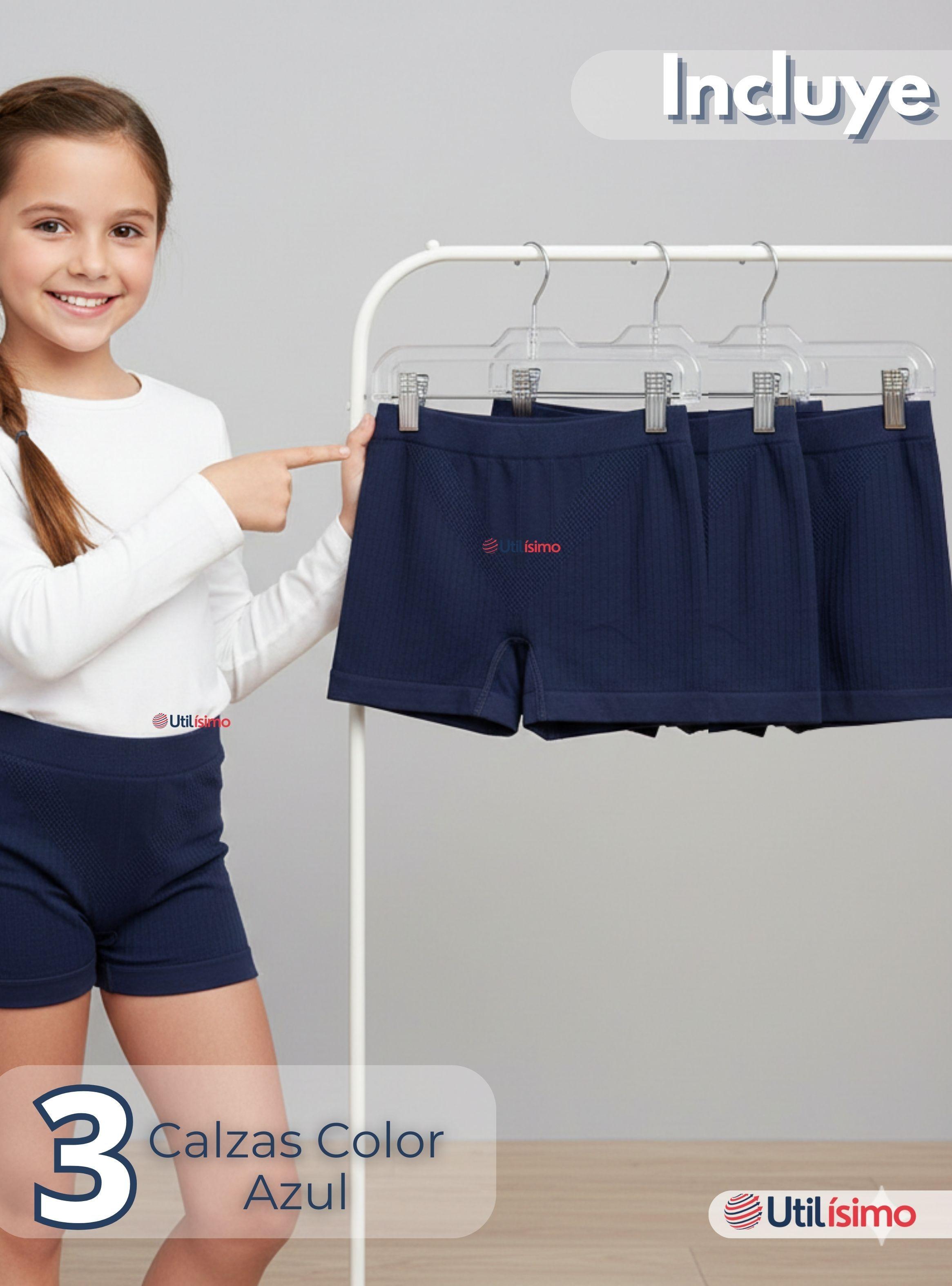 Pack 3 Calzas Cortas Escolar Pata Deportivas para Niñas Color Azul-2