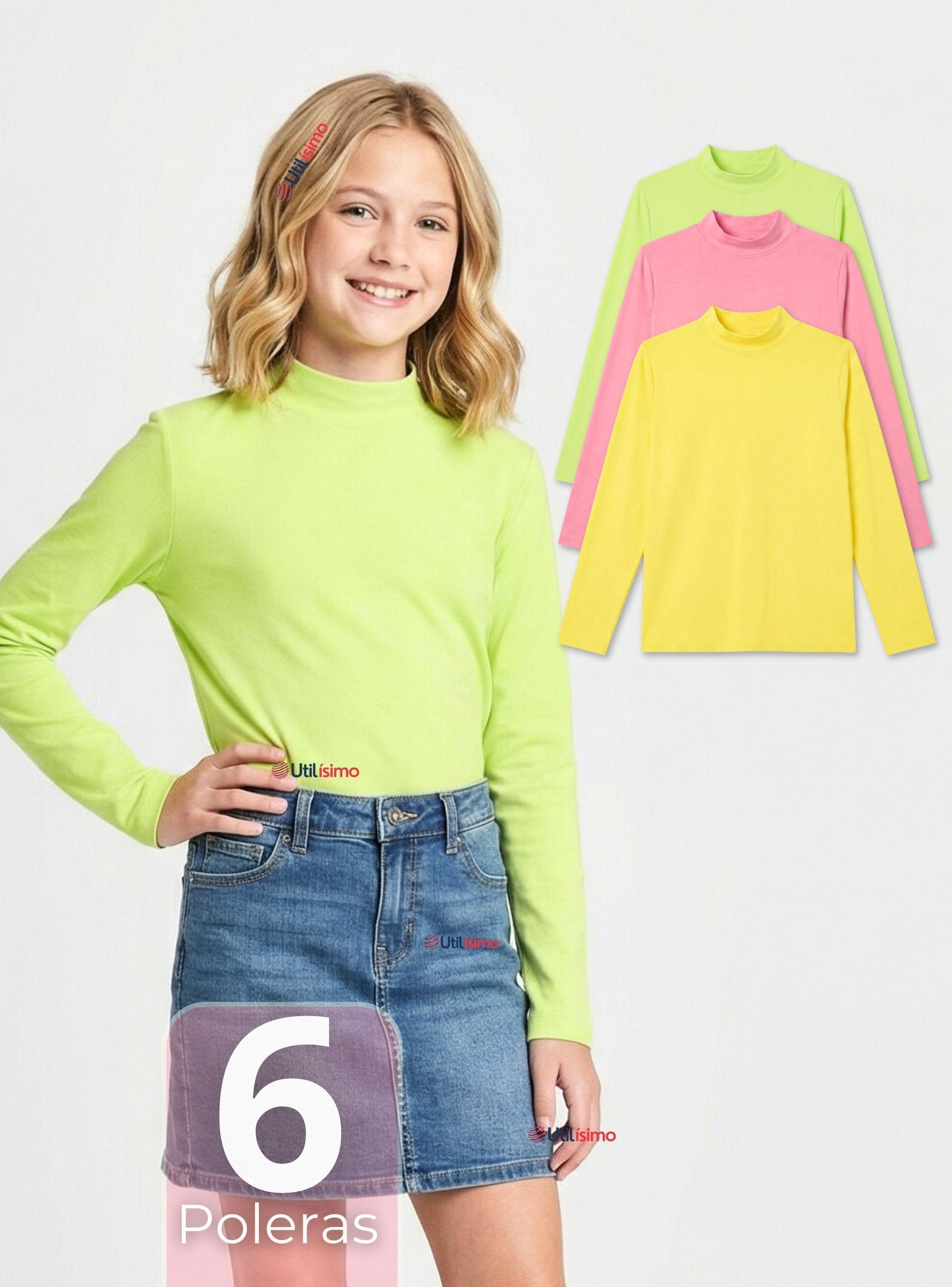 Pack 6 Poleras Camisetas Polar Primera Capa Cuello Beatle Mangas Largas Colores Surtido para Niñas-0