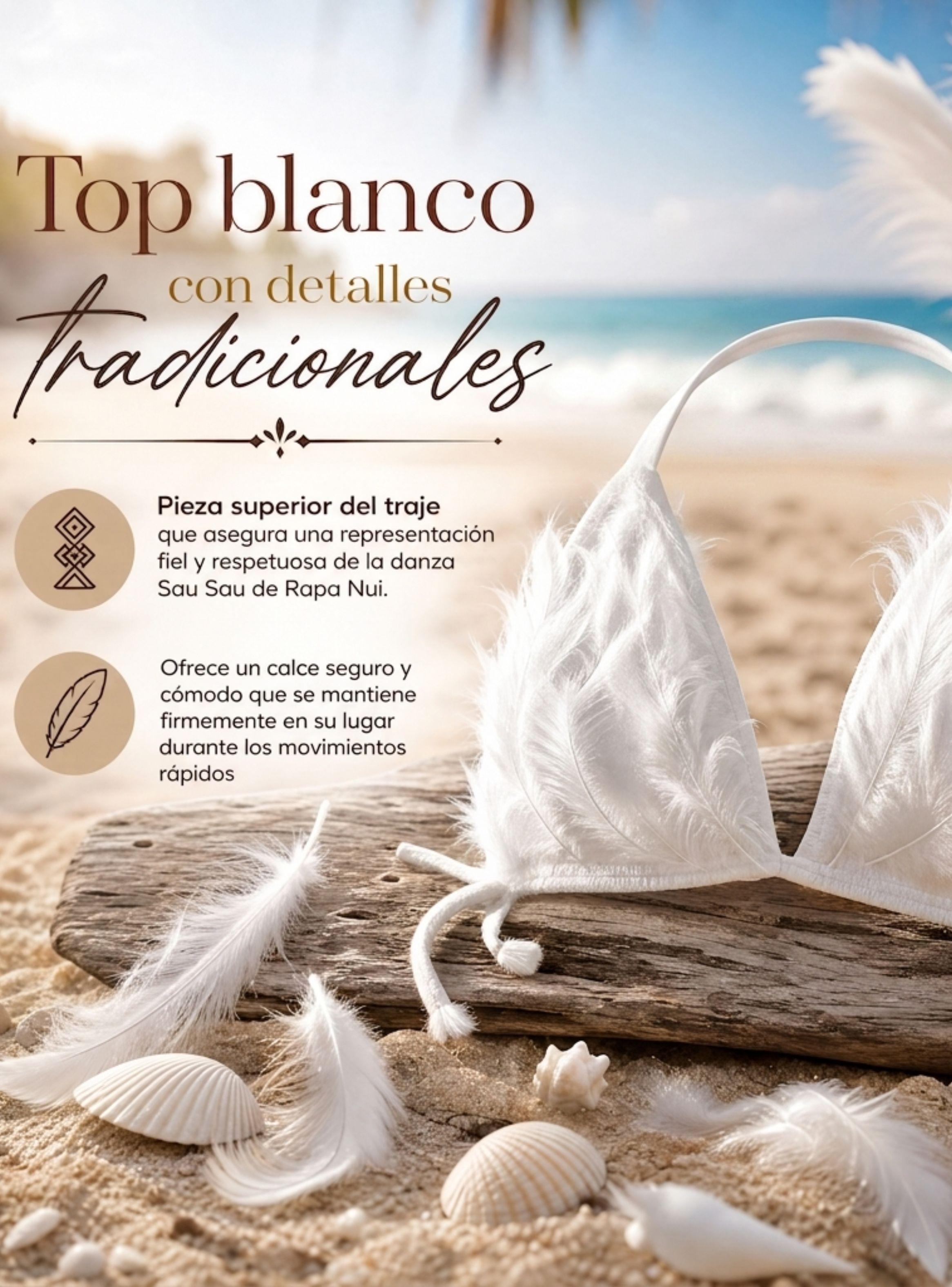 Traje Pascuense Blanco Con Plumas 3 Piezas Juvenil Típico Rapa Nui Fiestas Patrias-4