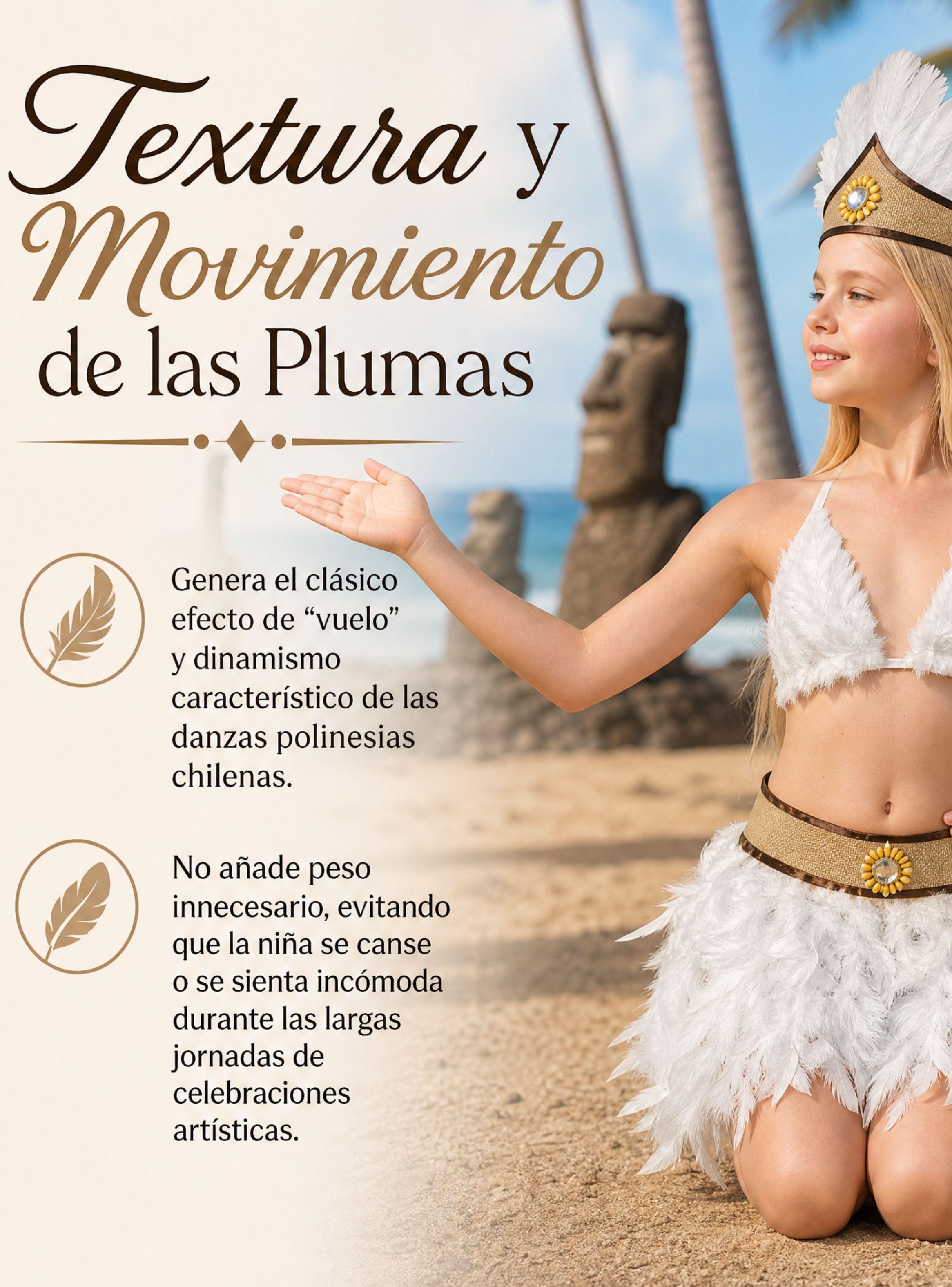 Traje Pascuense Blanco Con Plumas 3 Piezas Juvenil Típico Rapa Nui Fiestas Patrias-5