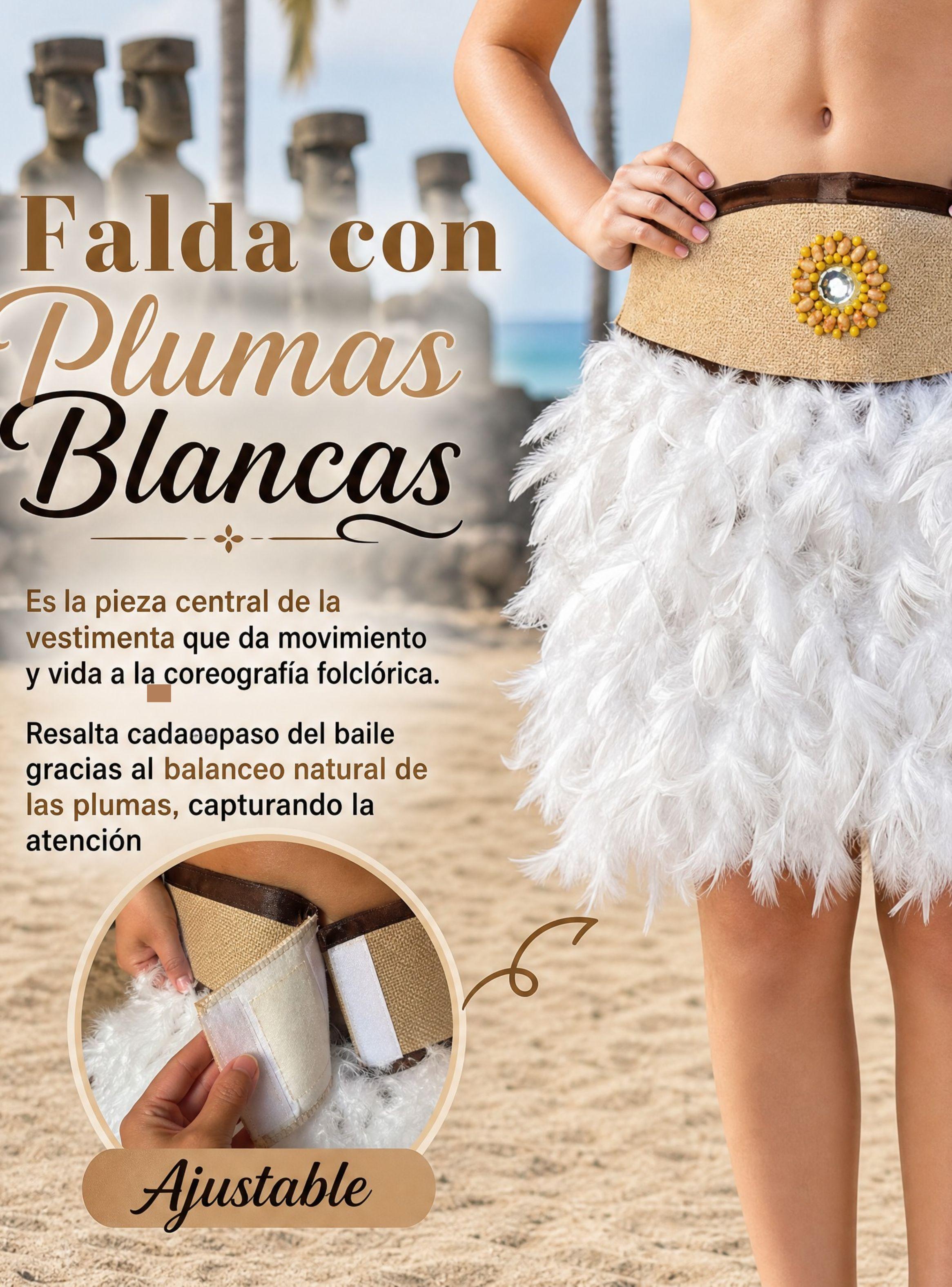 Traje Pascuense Blanco Con Plumas 3 Piezas Juvenil Típico Rapa Nui Fiestas Patrias-6