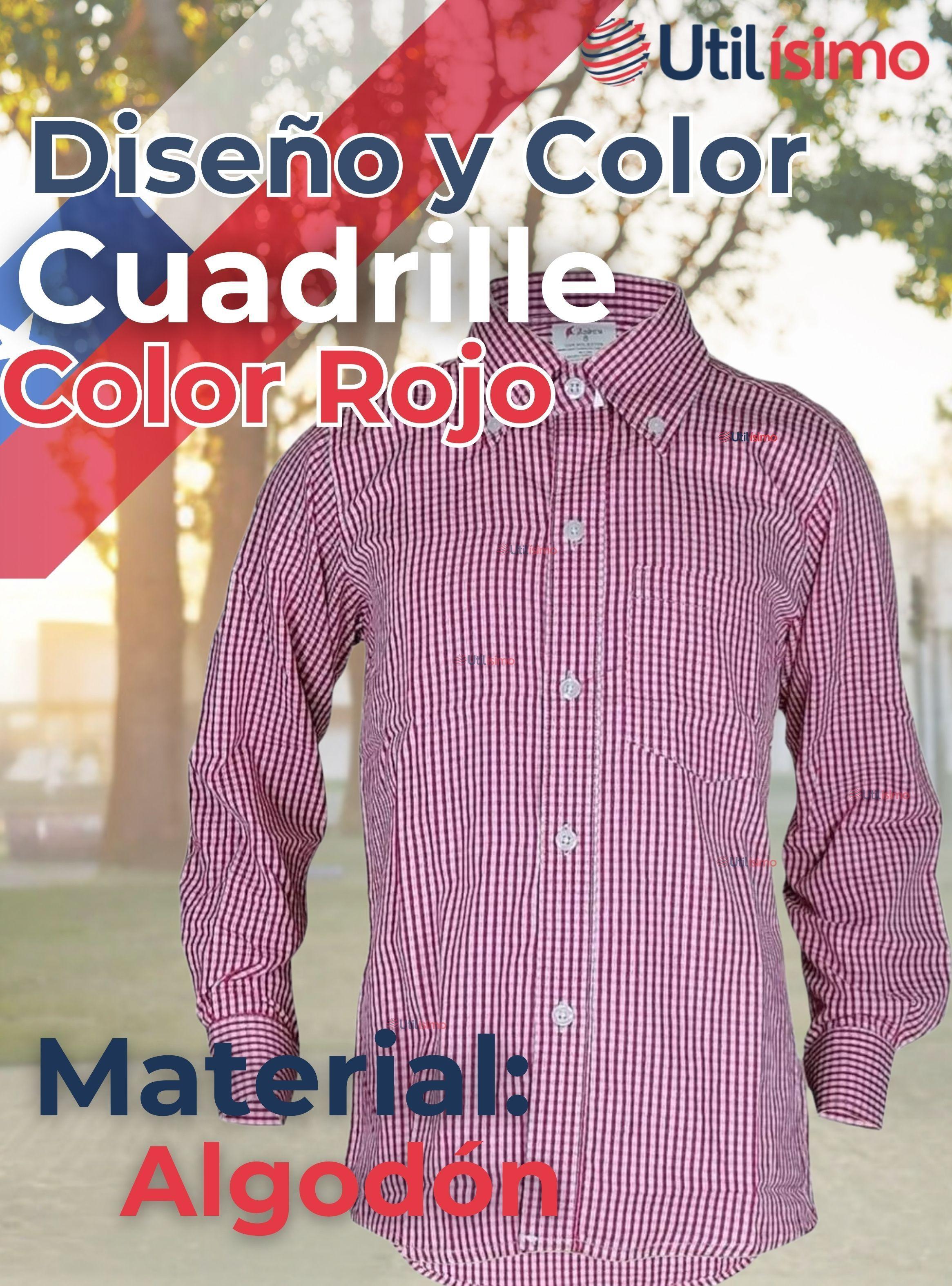 Camisa Huaso Cuadrillé Algodón Juvenil Color Rojo Fiestas Patrias-1