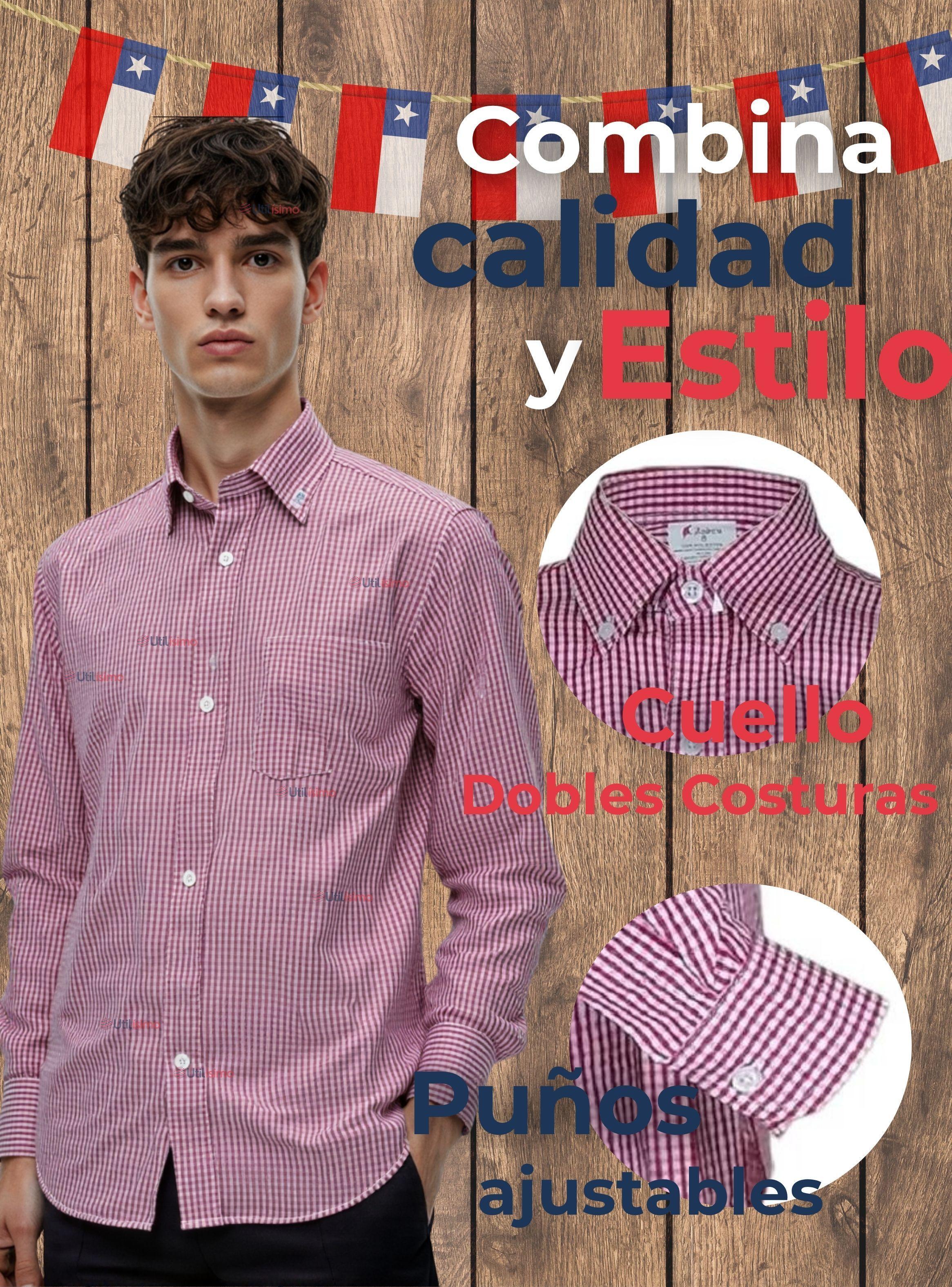 Camisa Huaso Cuadrillé Algodón Juvenil Color Rojo Fiestas Patrias-3