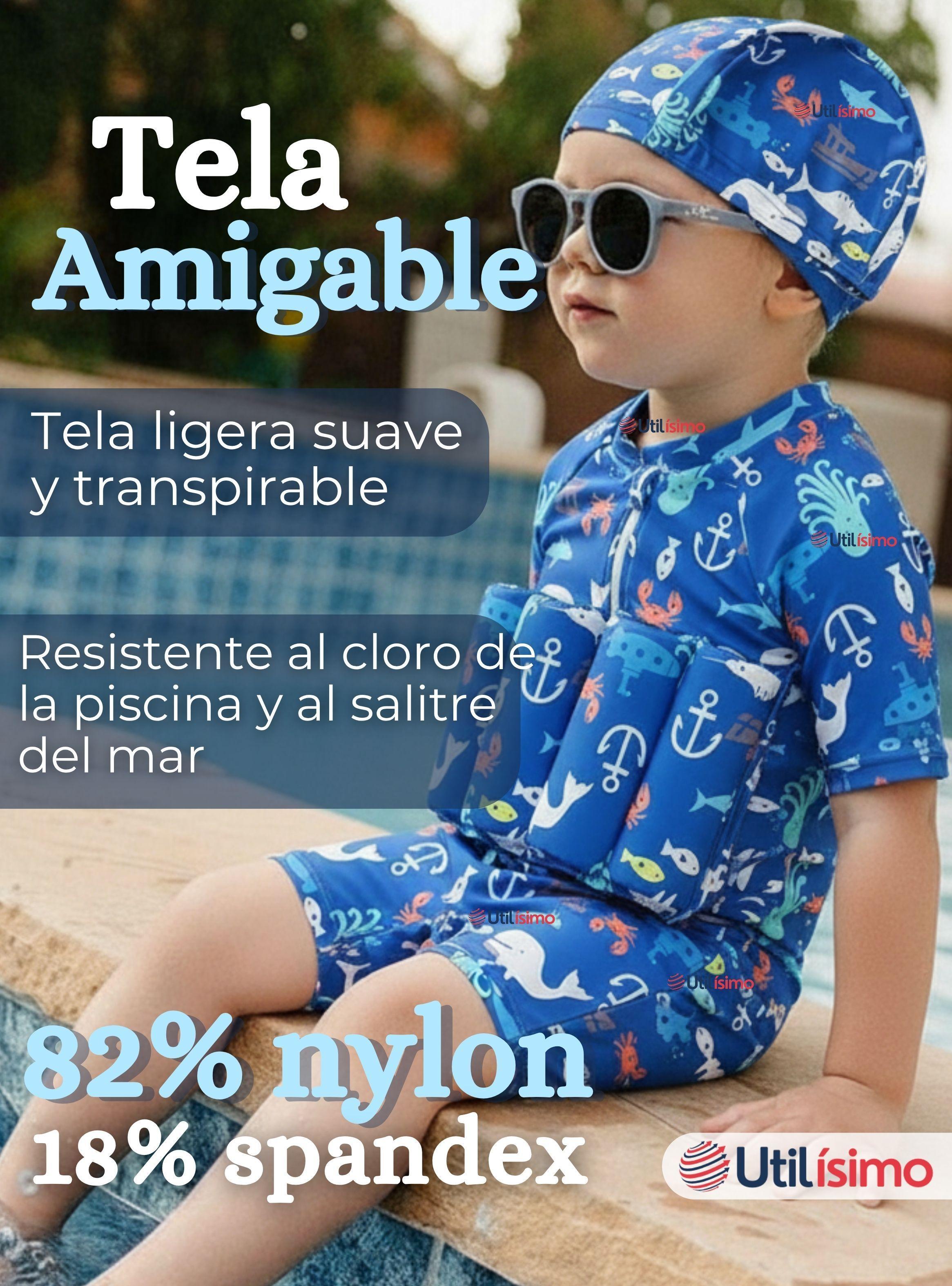 Traje de Baño Flotador Enterito Con Gorro para Niño 2 Piezas 9 a 36 Meses Blue Sea-5