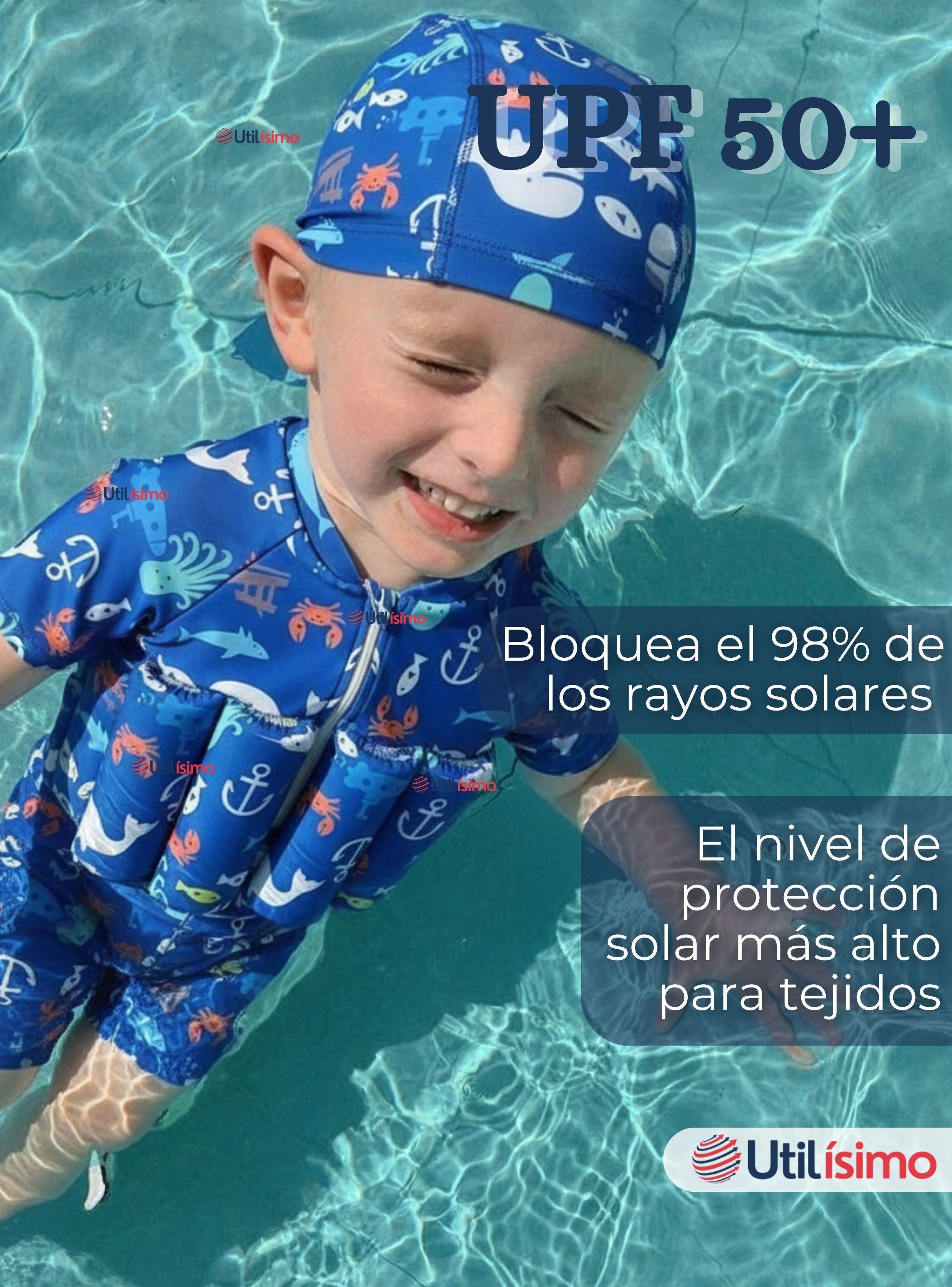 Traje de Baño Flotador Enterito Con Gorro para Niño 2 Piezas 9 a 36 Meses Blue Sea-7