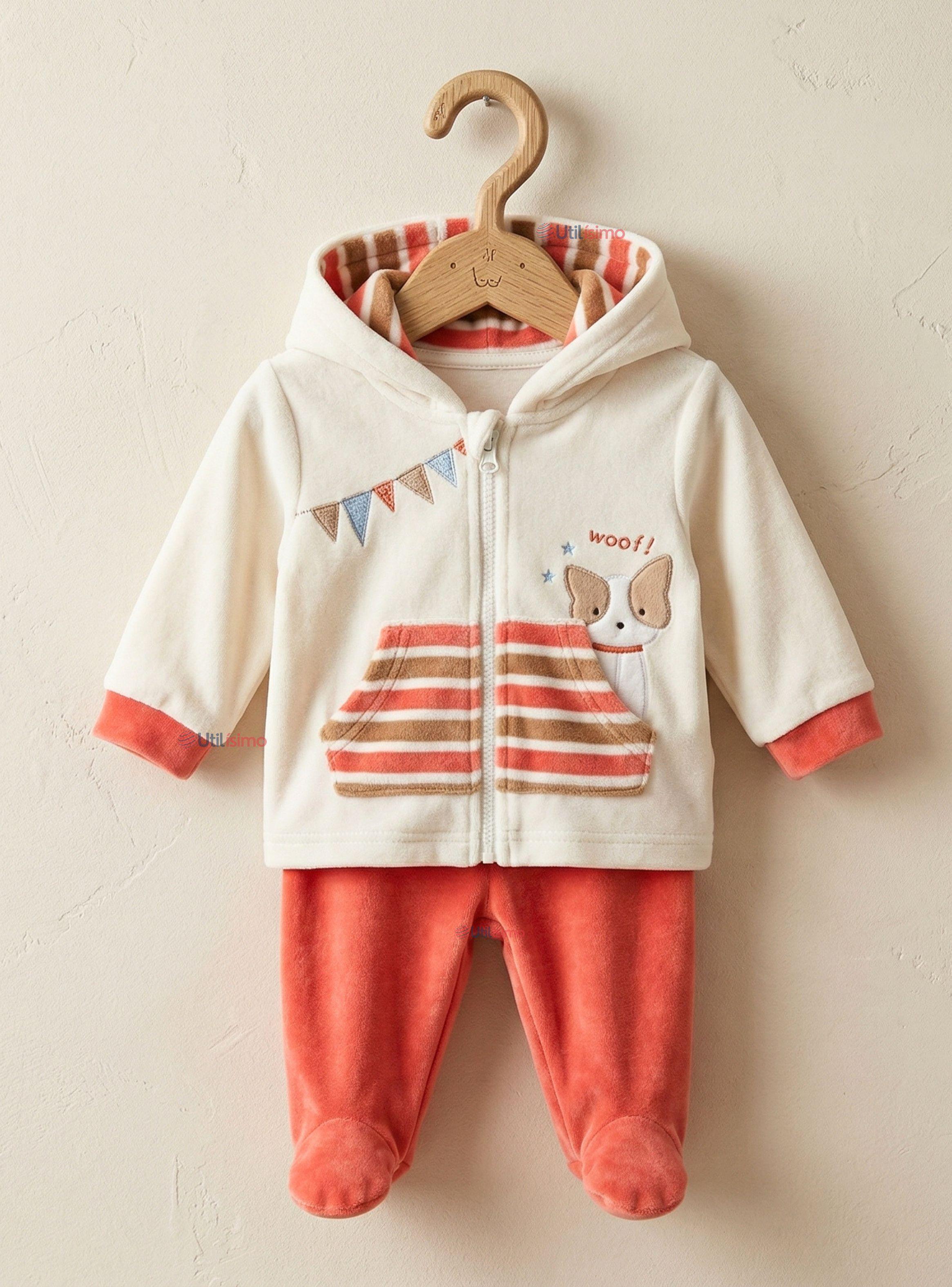 Conjunto 2 Piezas Buzo Pantalón Y Polerón Con Capucha Tela Plush de Bebé Niño-0