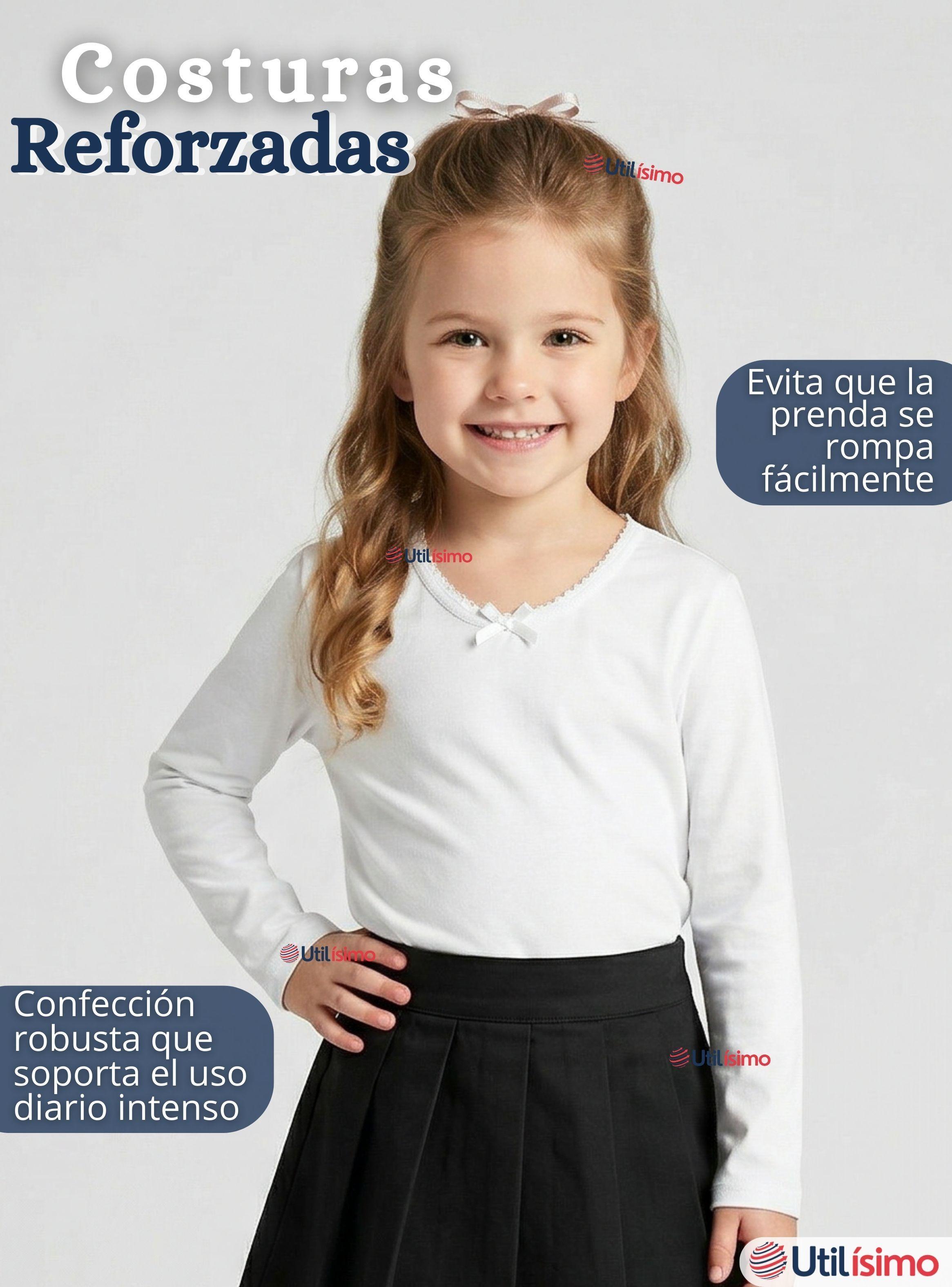 Pack 3 Camisetas Poleras Algodón Cuello Redondo Primera Capa Manga Larga de Colores Surtidos Niñas-6