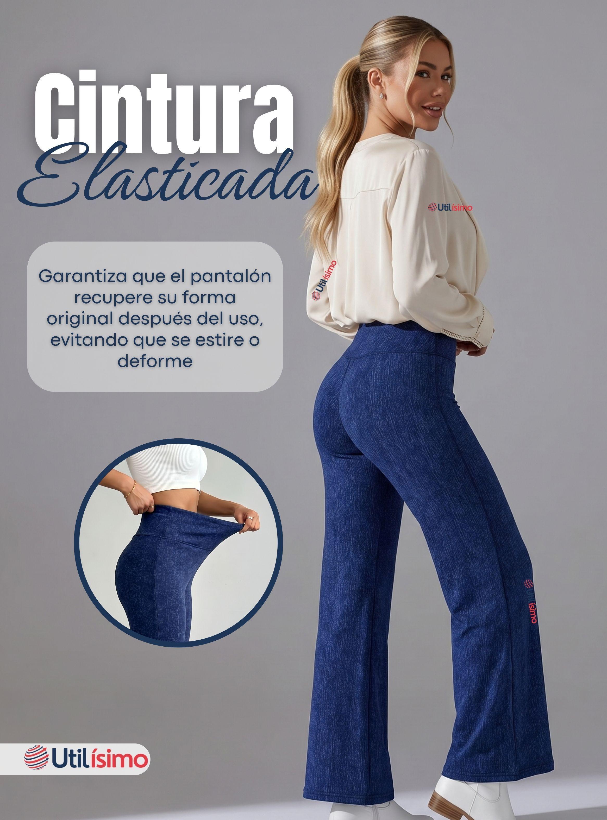 Calza Polar Con Chiporro Palazzo Mujer Elasticada Térmica Color Azul jeans-7