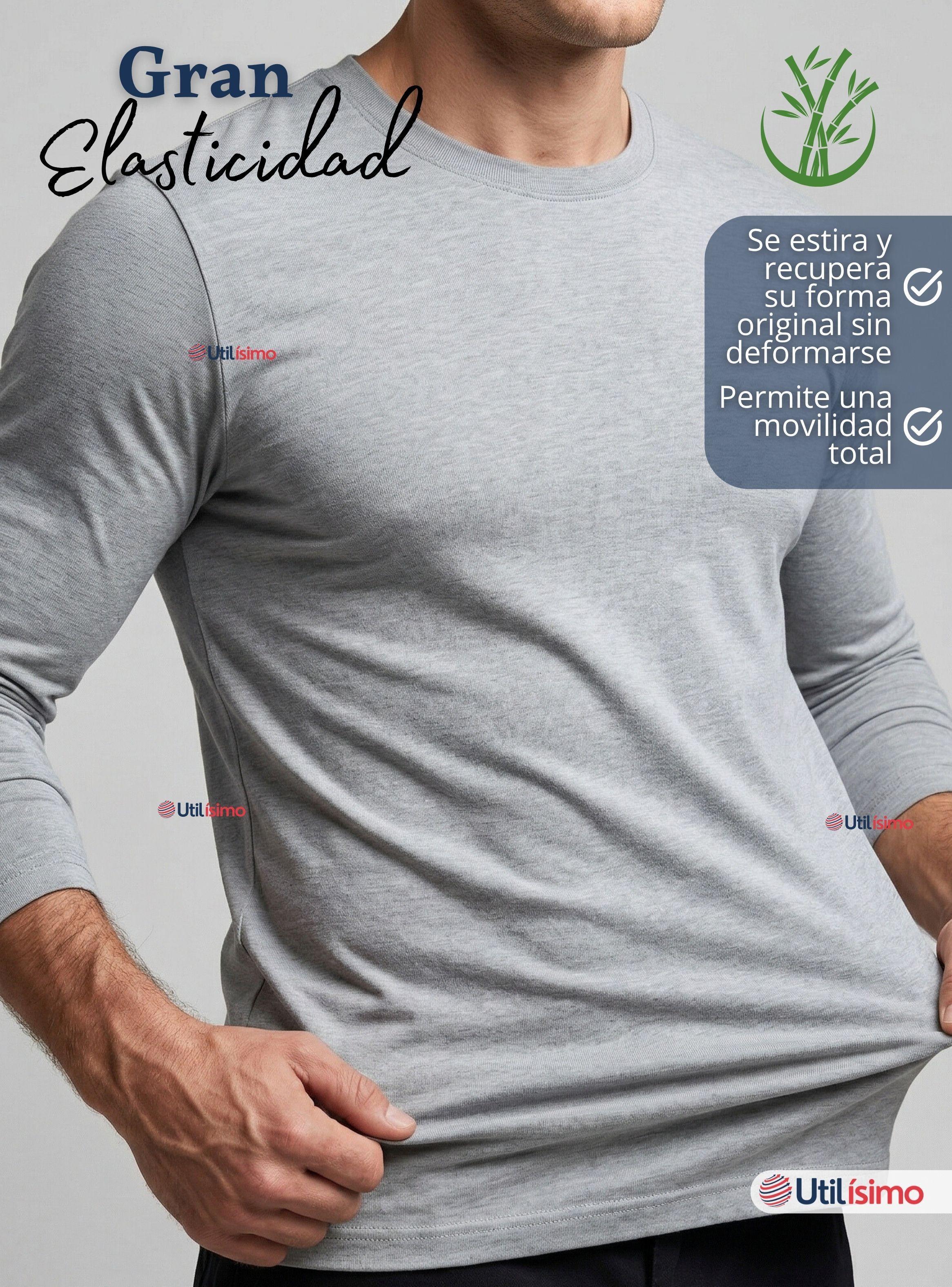 Pack 6 Camisetas Poleras Bambú Primera Capa Cuello Redondo Mangas Larga Colores Surtidos Hombre-7