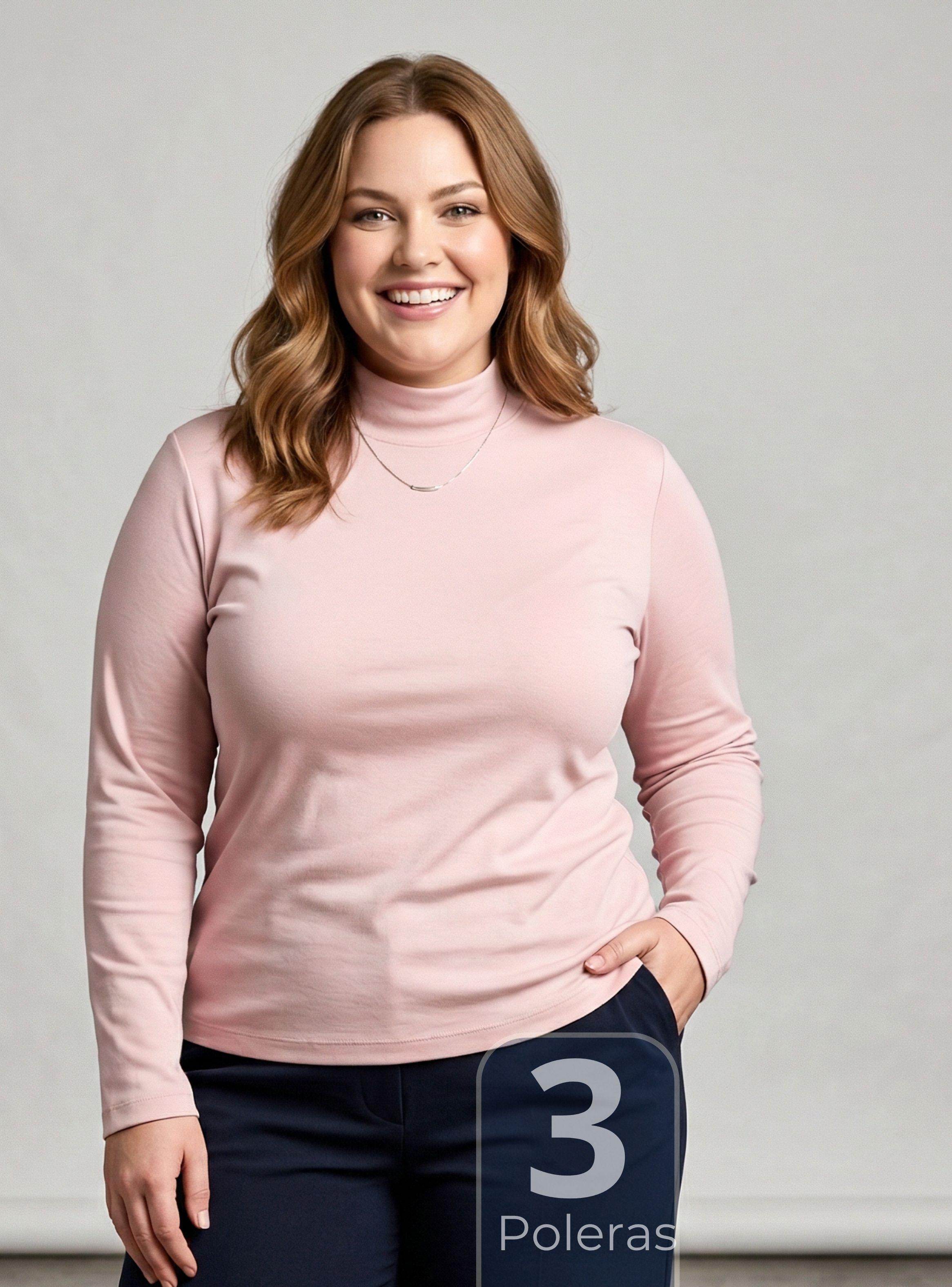 Pack 3 Camisetas Polera Bambú Primera Capa Cuello Beatle Manga Larga de Colores Surtidos Mujer-0