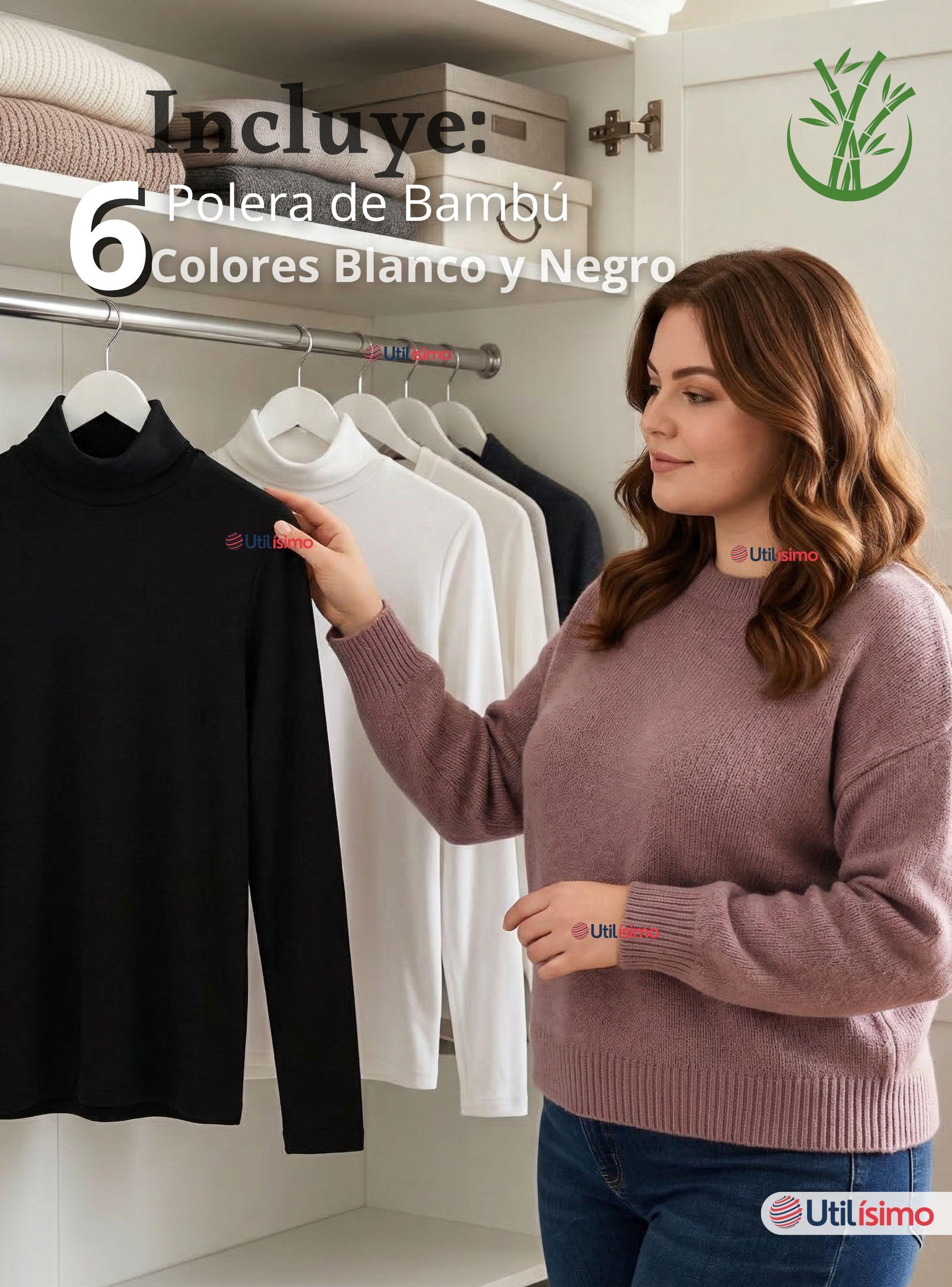 Pack 6 Camisetas Poleras Bambú Primera Capa Cuello Beatle Manga Larga de Colores Surtidos Mujer-2