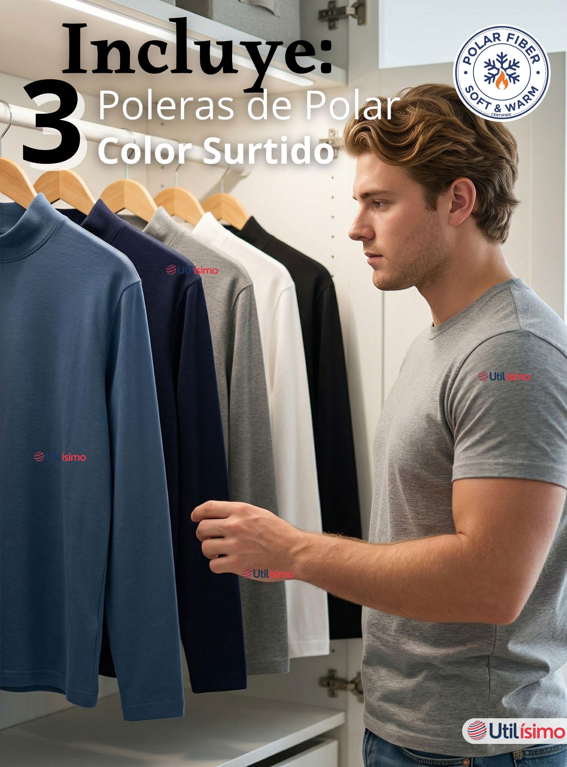 Pack 3 Camisetas Poleras Polar Primera Capa Cuello Beatle Manga Largas Colores Surtidos Hombres-2