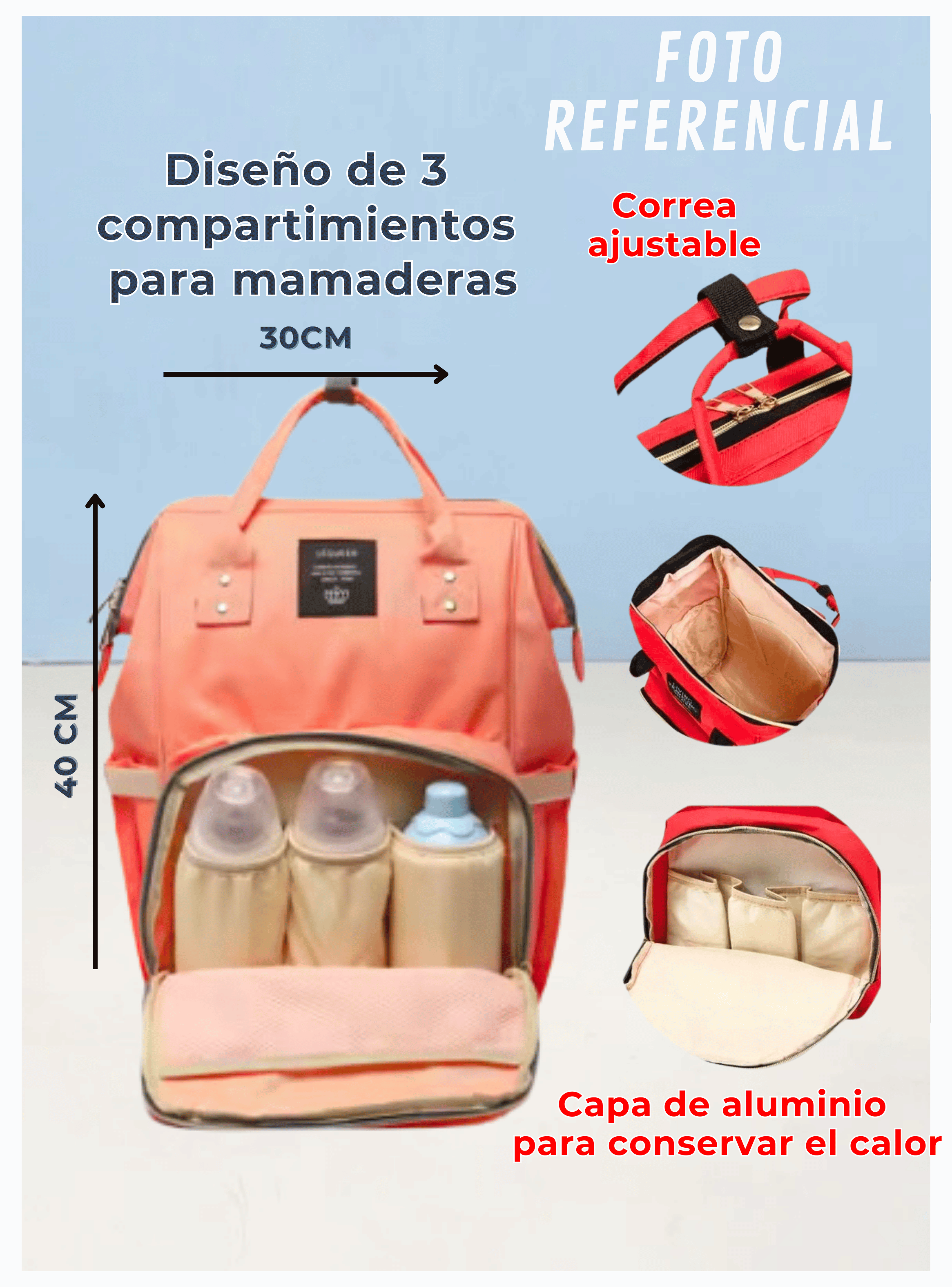 Mochila Maternal Bolso Pañalera Nylon Bebé Térmica e Impermeable Turquoise-4