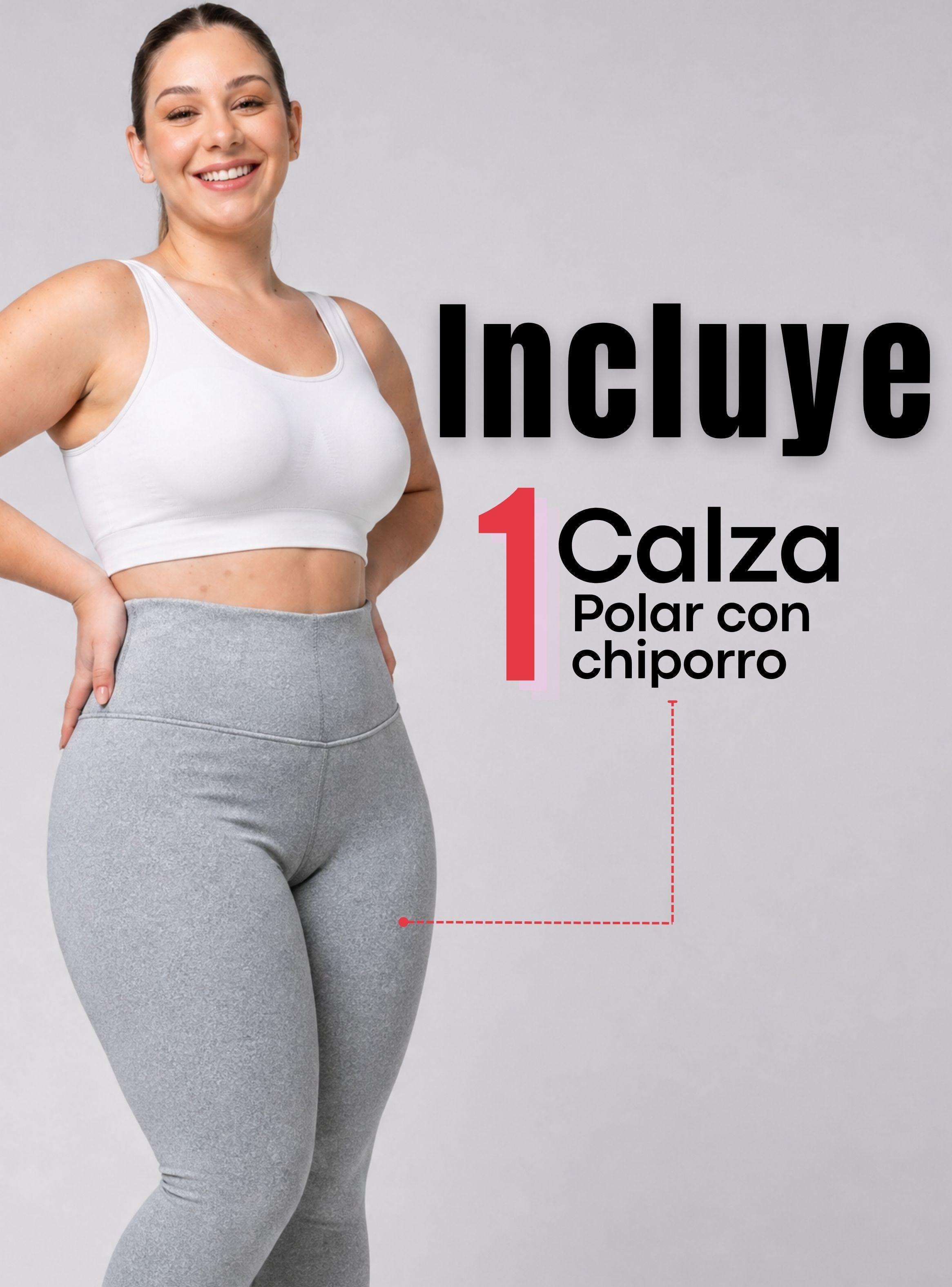 Calza Polar Con Chiporro Térmica Mujer Elasticada Color Gris Melange-2